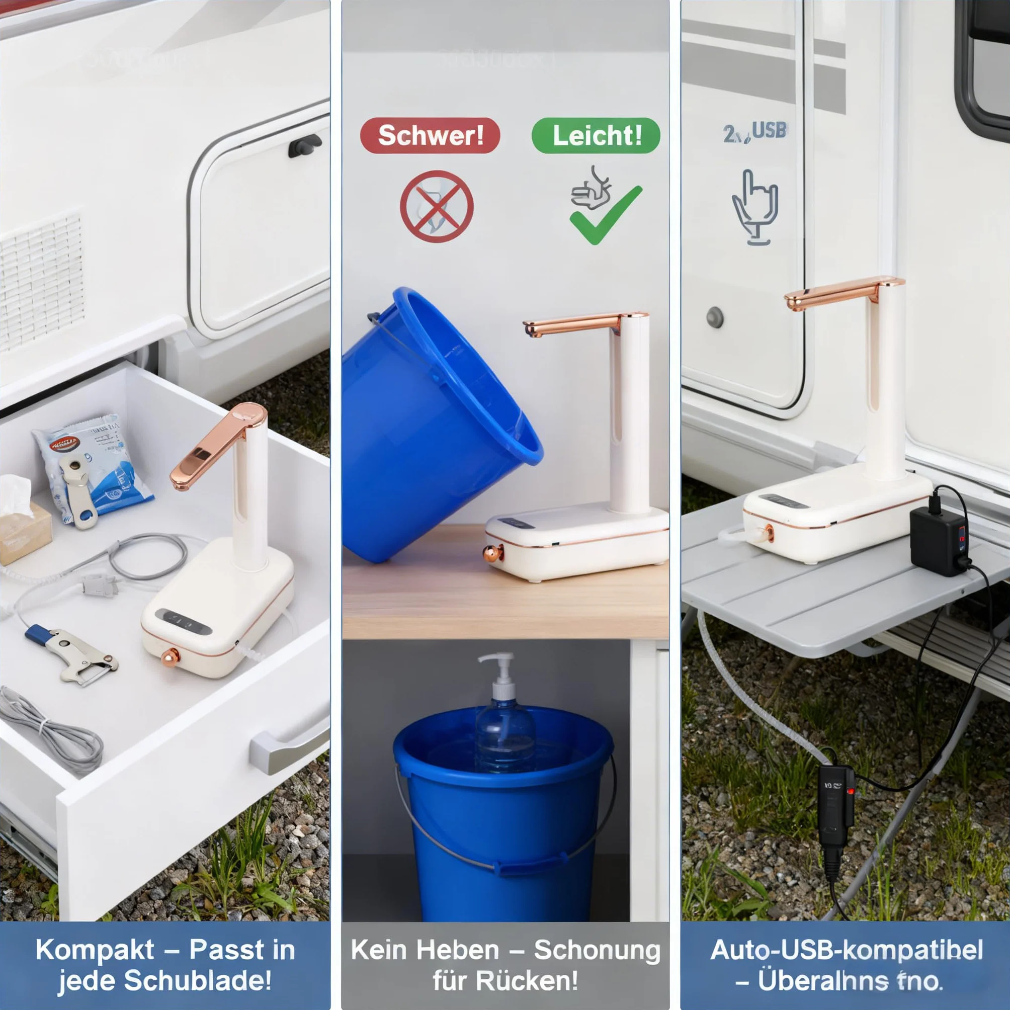 Distributeur d'eau Électrique Rechargeable USB sans BPA Pompe 3 Niveaux Débit Camping Maison Bureau Batterie 800 mAh Blanc