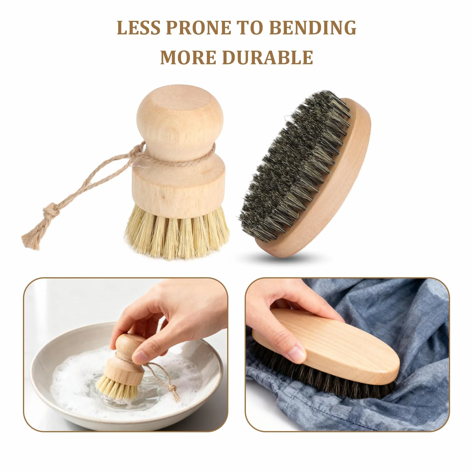 Lot de 2 Brosses de Cuisine en Bois Naturel, Brosse à Légumes et Brosse à Casseroles Antimoisissure