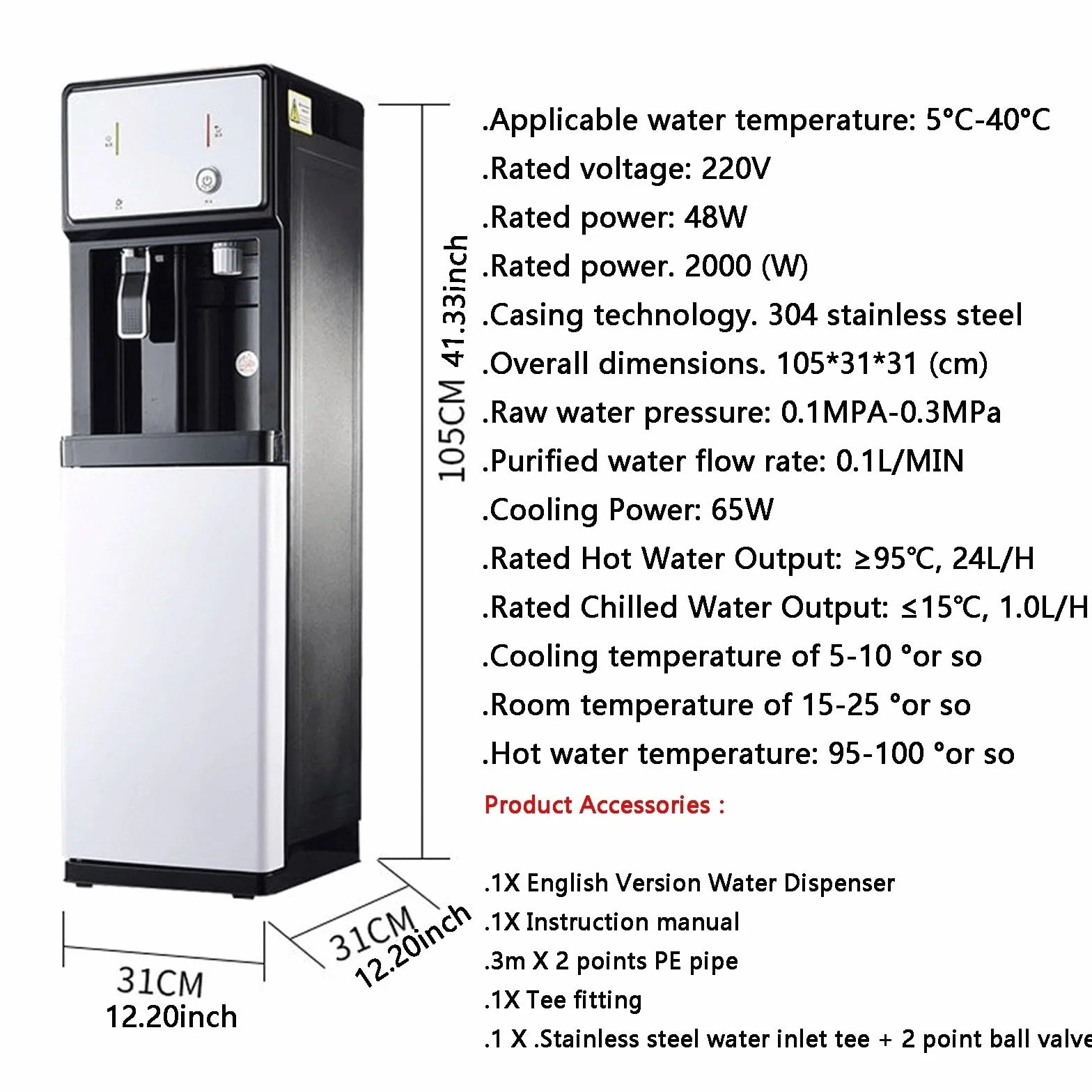 Refroidisseur d'eau Distributeur d'eau Autonome 220 V Fontaine À Eau Glacée Chaude Froide