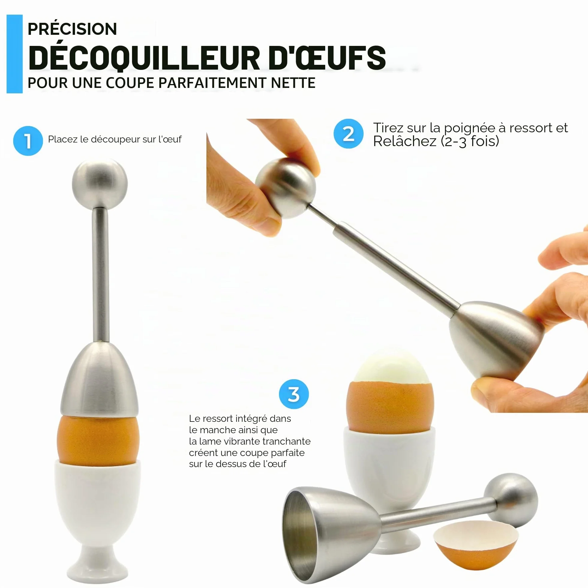 Coupe Oeuf en Acier Inoxydable, Coupe Oeuf à la Coque, Toque Oeuf