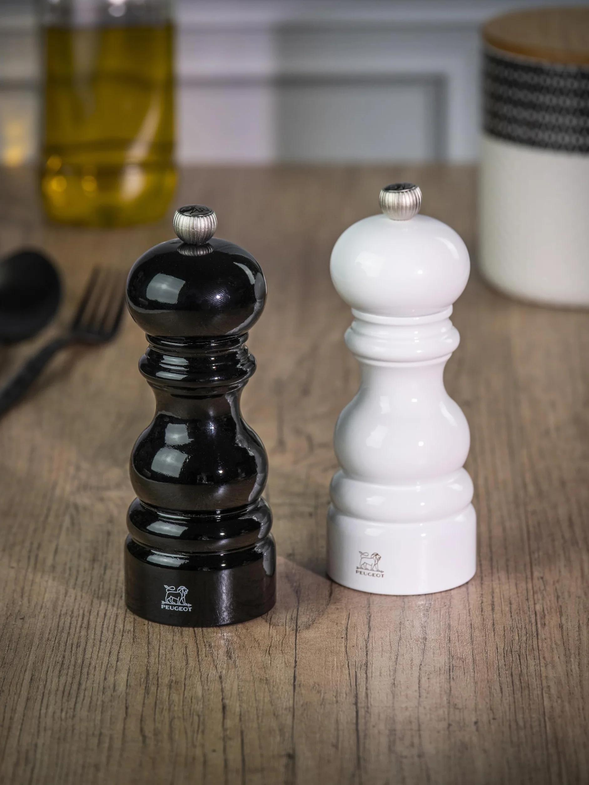 PEUGEOT Duo Paris Moulin à Poivre et Sel 15 cm Bois Revalorisé Noir Blanc