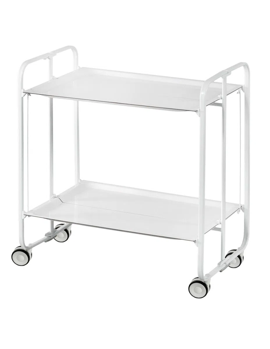 DON HIERRO - Table roulante Pliante Bauhaus châssis Blanc, 2 Plateaux-Blanc