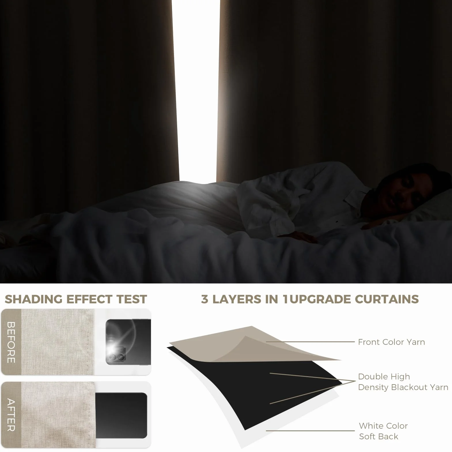 Rideau Occultant Thermique Lin Naturel à Oeillets 100% Bloquer Lumière, Anti Froid Chaleur pour Fenêtre Chambre Salon Lot de 2 140x245 CM