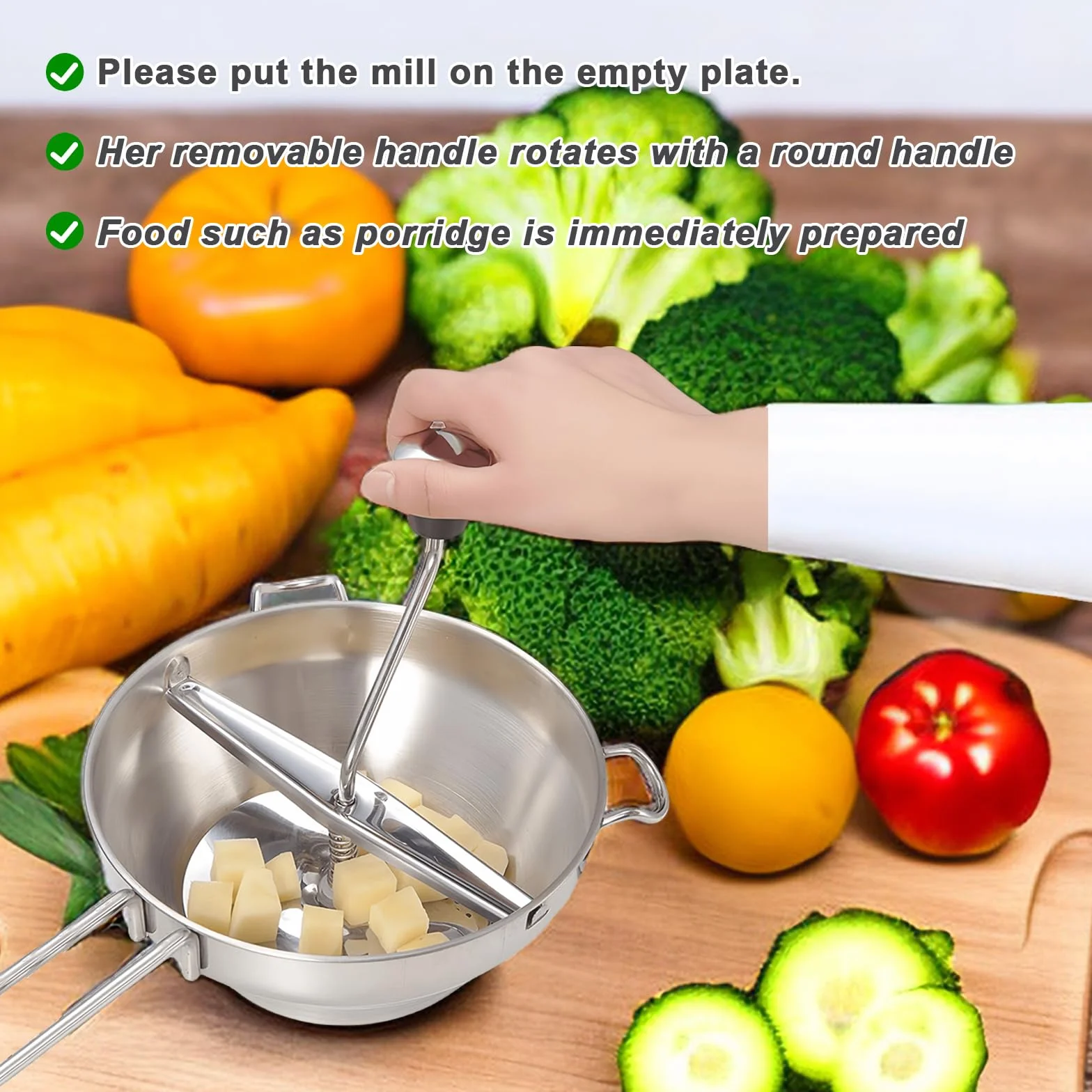 Sunoya Moulin À Aliments Inoxydable Avec 3 Tamis Et Éplucheur