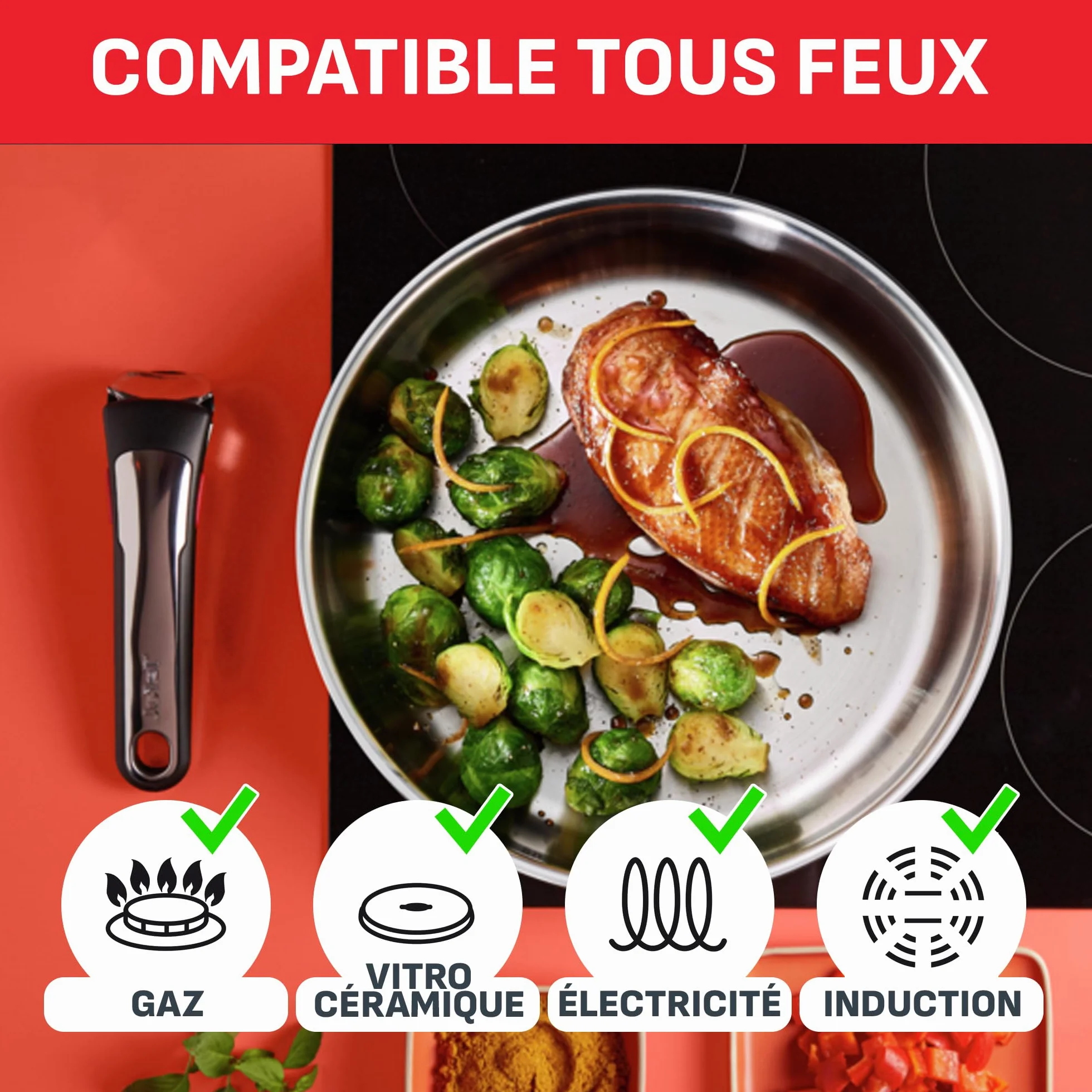 Tefal Ingenio Batterie de cuisine 20 pièces Induction Revêtement antiadhésif Empilable L897SK04
