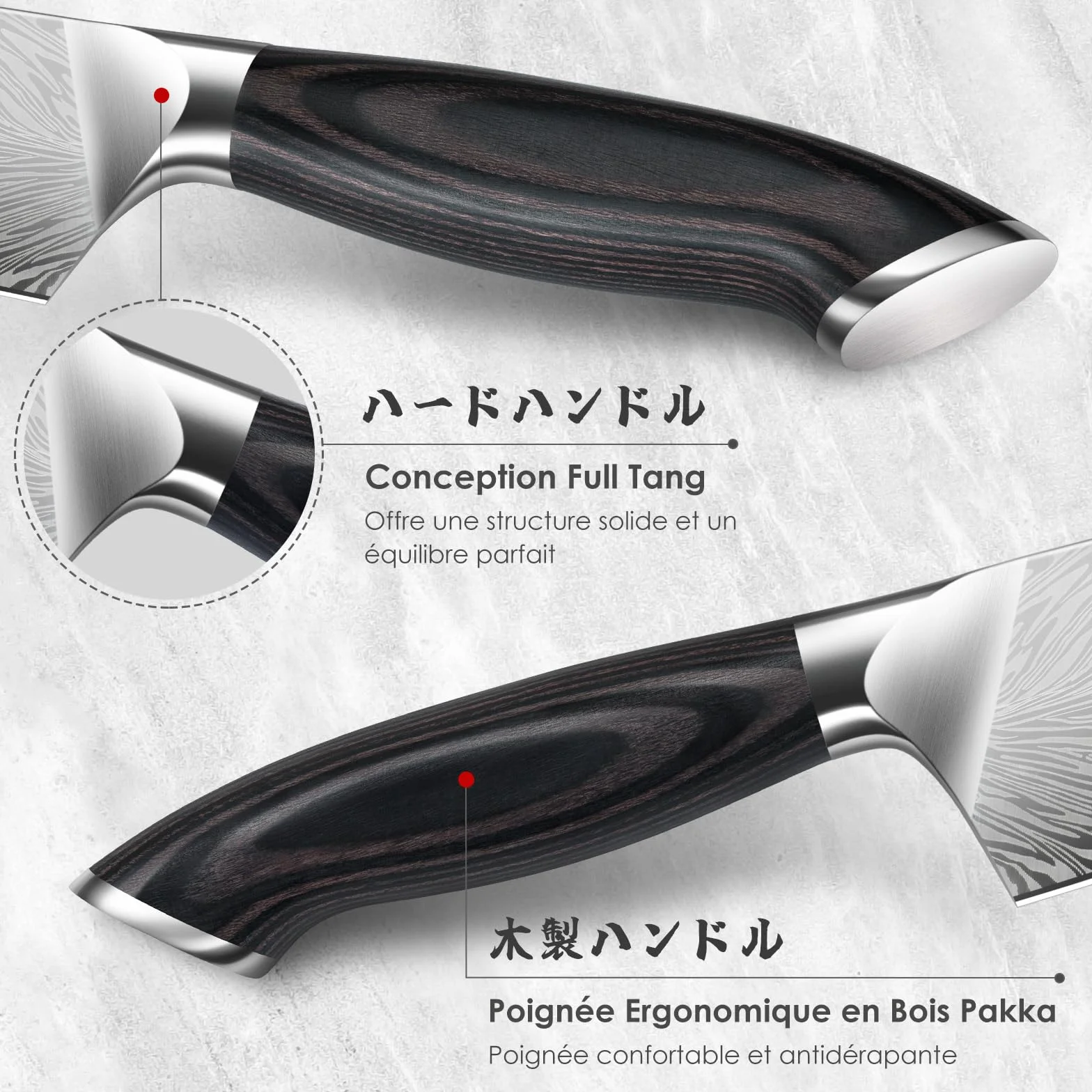 SANMEIHO Couteau de Chef Acier Poudré 20cm Japonais Lame Acier Haute Teneur en Carbone Manche Bois Pakka KORAKA