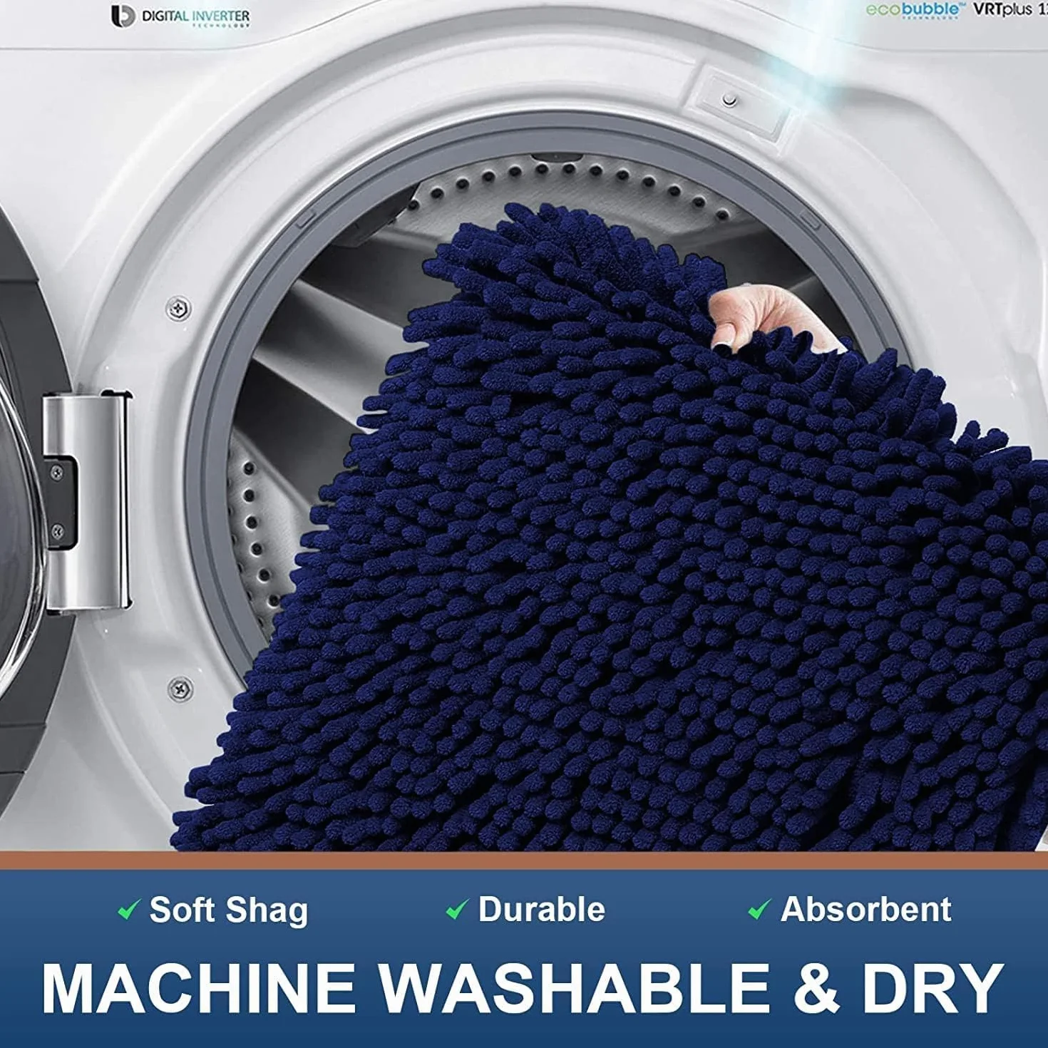 Homaxy Tapis de Bain Antiderapant Microfibre Chenille Douce Absorbant Lavable en Machine 40 x 60 cm Bleu Marine