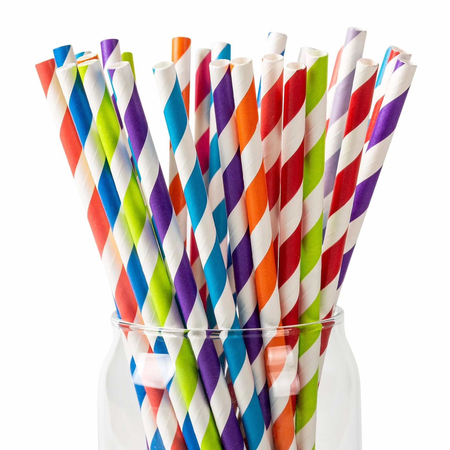 Lot de 100 Pailles en Papier Jetables Arc-en-Ciel 10 Couleurs Vives Ø6 x 210mm