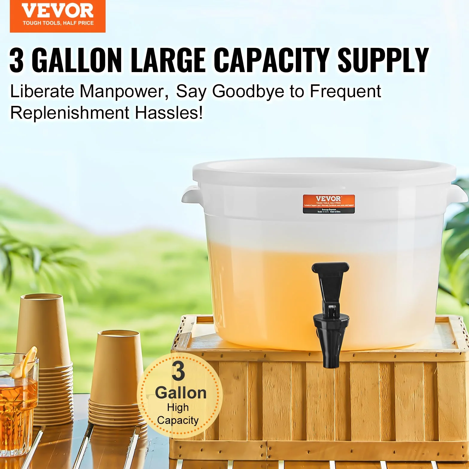VEVOR Distributeur de Boissons 11 L, Fontaine à Eau avec Robinet, Plastique, pour Jus Limonade Thé Glacé