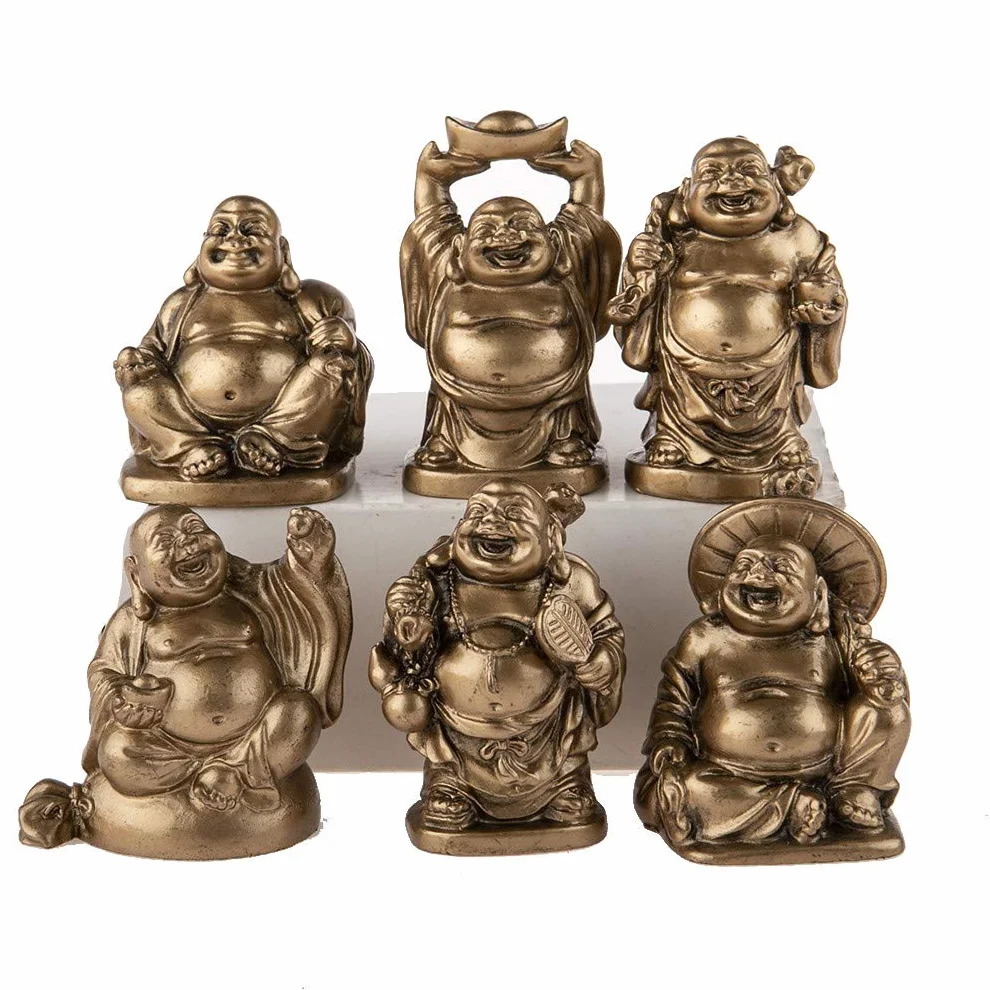 Coffret 6 Bouddhas Rieurs Statuettes Feng Shui Décoration Porte Bonheur Intérieur