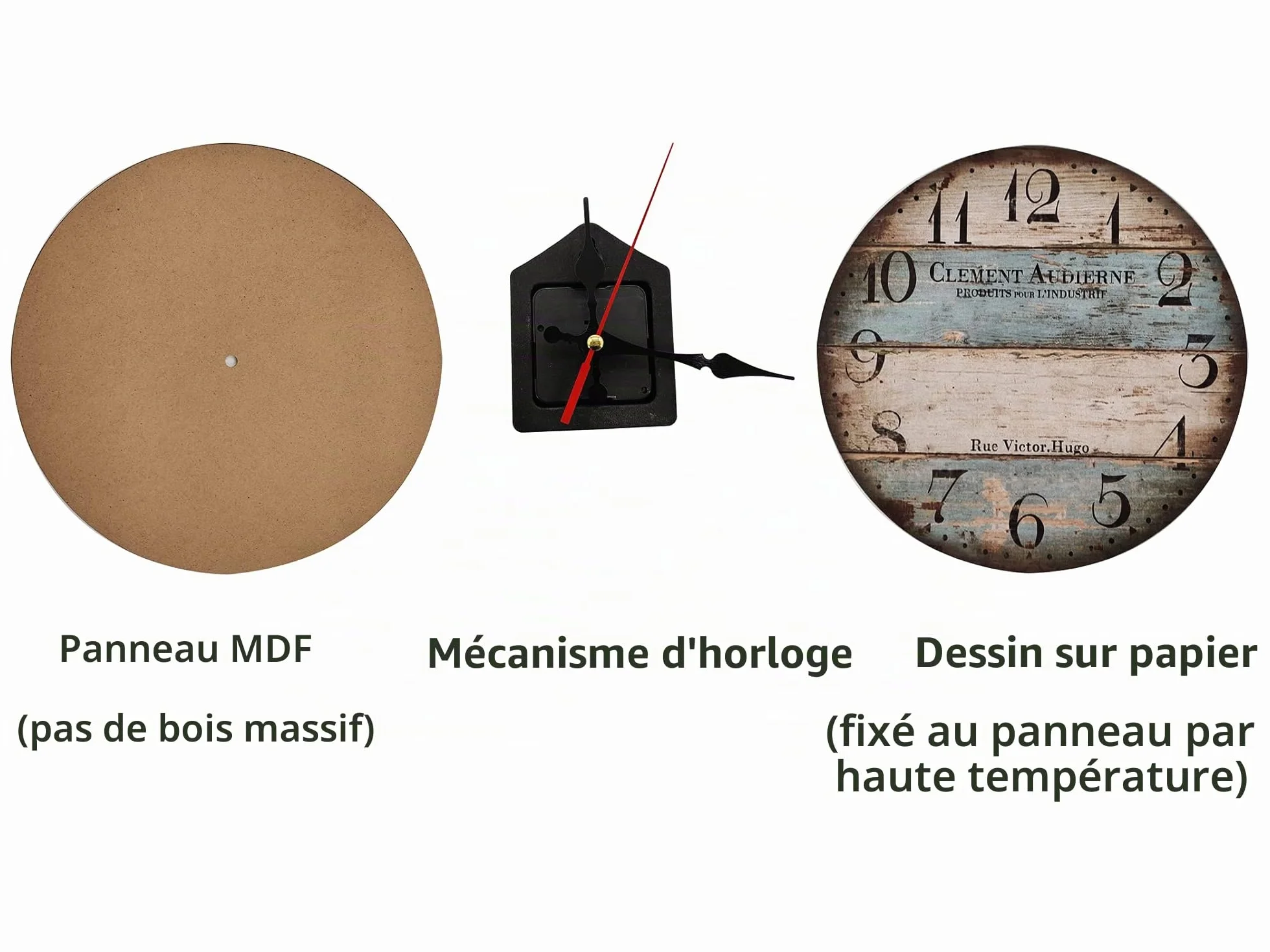Horloge Murale Rustique Vintage 30cm Bois Silencieuse pour Maison Salon Bureau