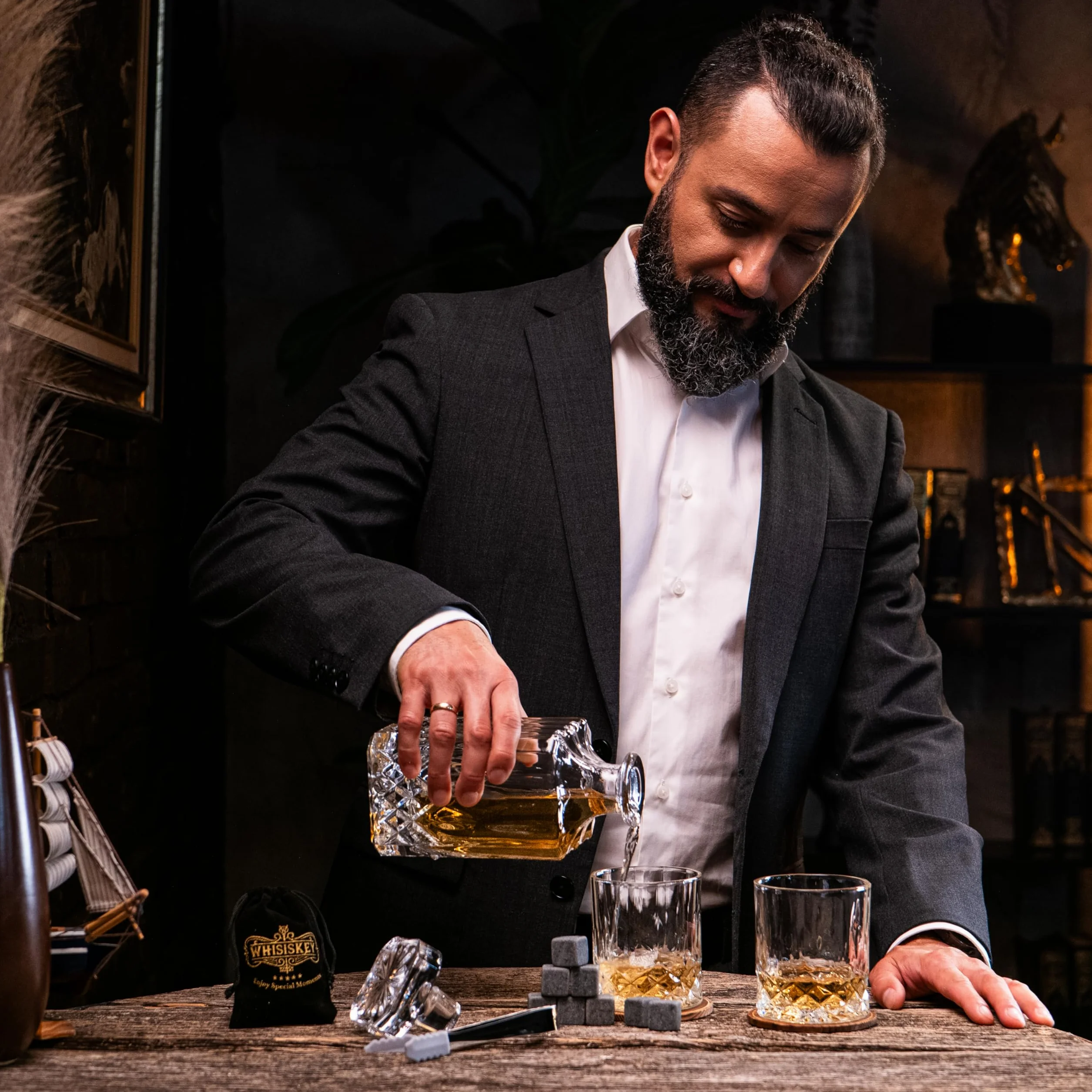 Set de Verre à Whisky Coffret Cadeau Homme 310ML 8 Pierre à Whisky