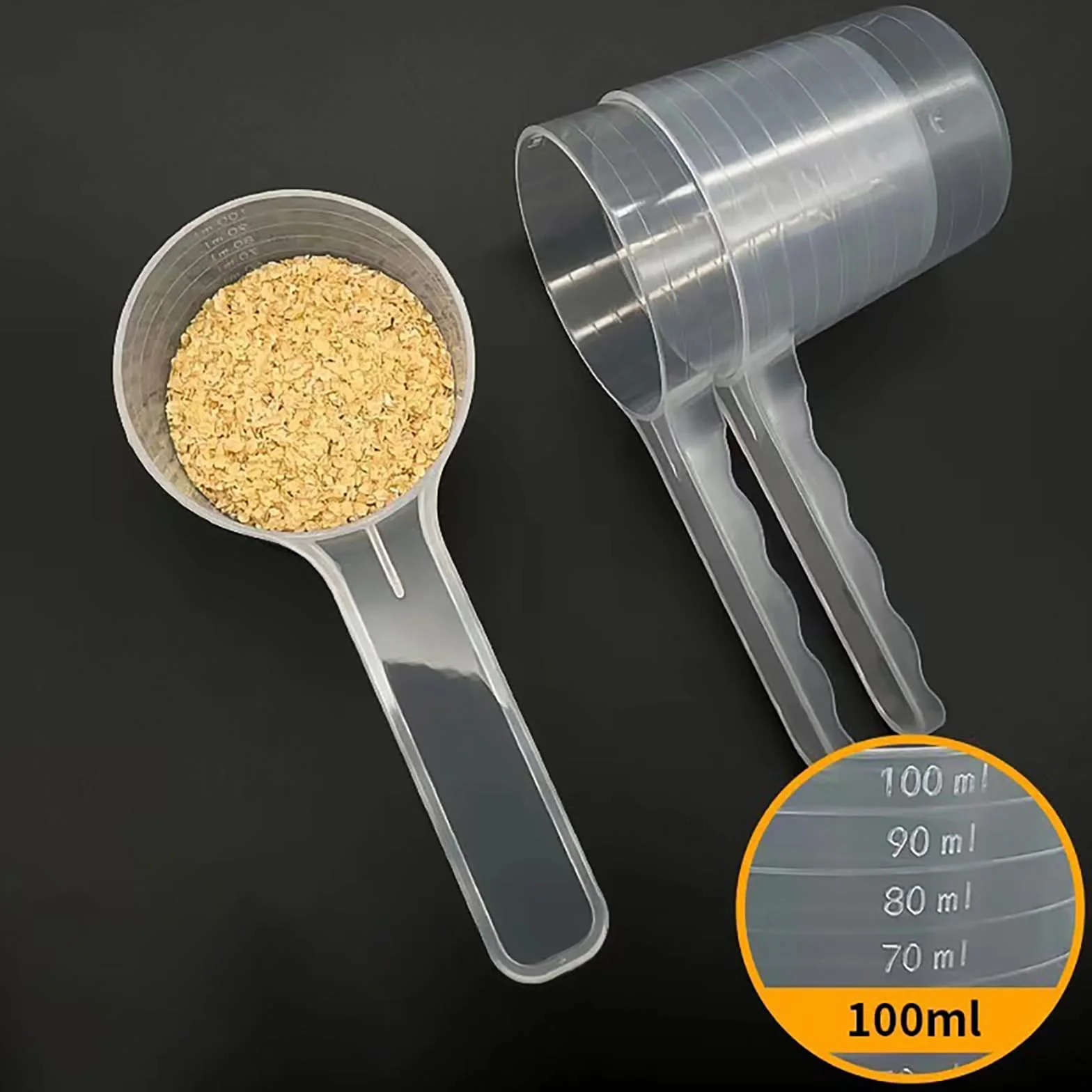 Cuillères à mesurer 100 ml lot de 2 plastique long manche pour nourriture animaux domestiques lessive