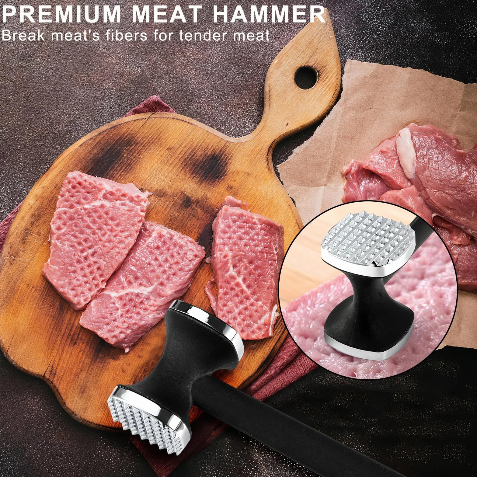 Attendrisseur de Viande, Marteau à Double Face avec Manche Antidérapant pour Steak, Poulet