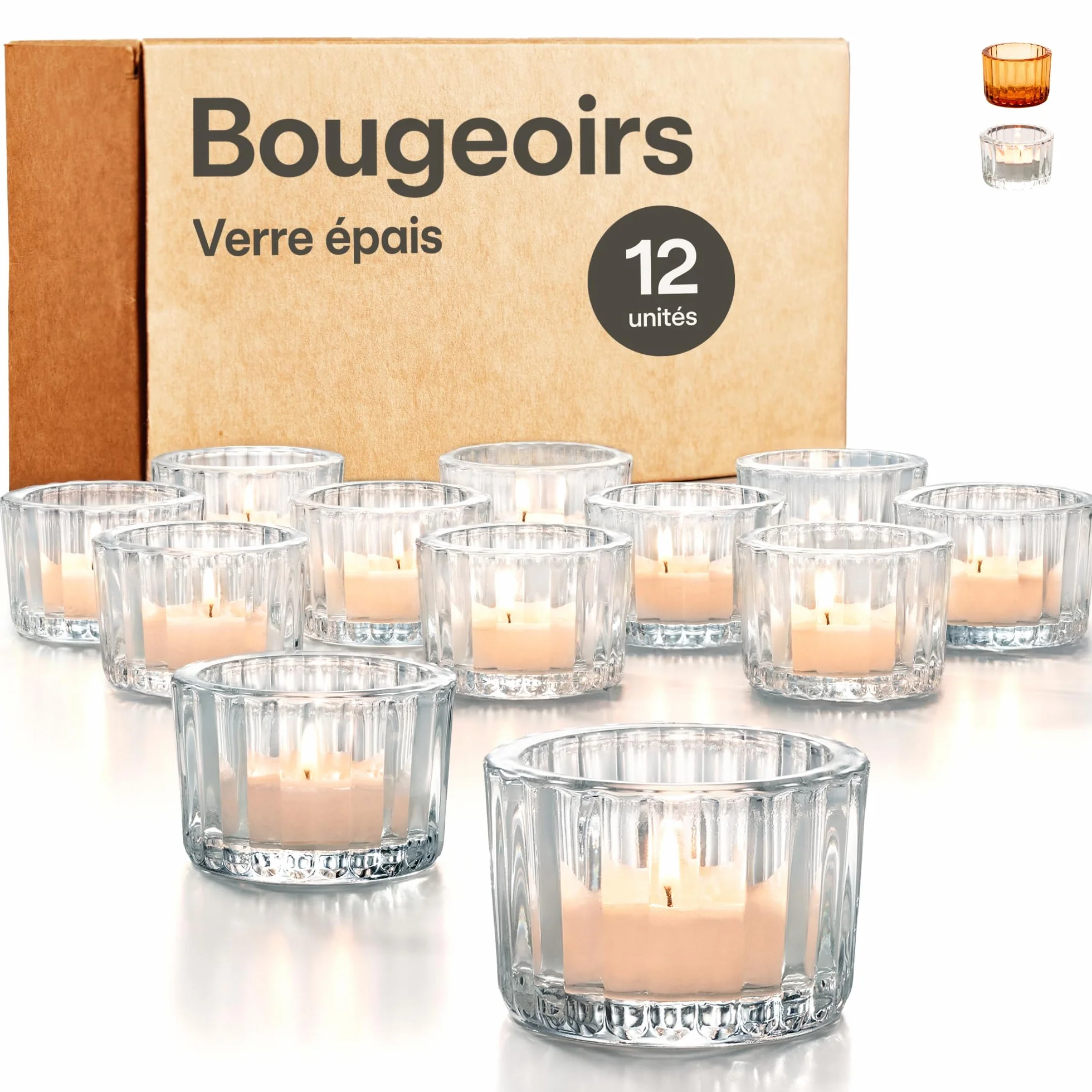 Photophore Bougeoir en Verre Transparent 12 Porte Bougie Décoration Maison Mariage Fête Table