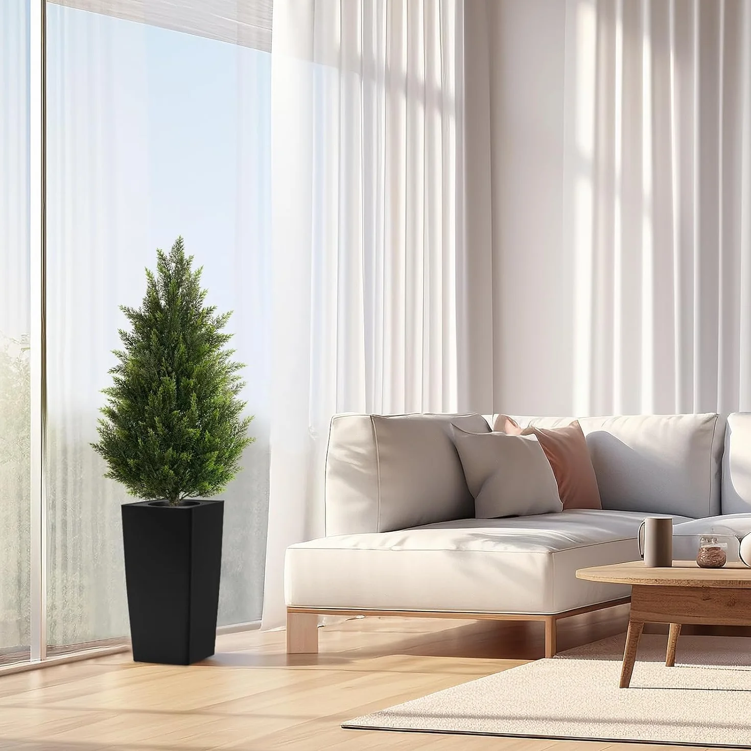 Plante Artificielle Exterieur 2 Pack Arbre Topiaire Cèdre Cyprès Artificiel en Pot Décoration Jardin