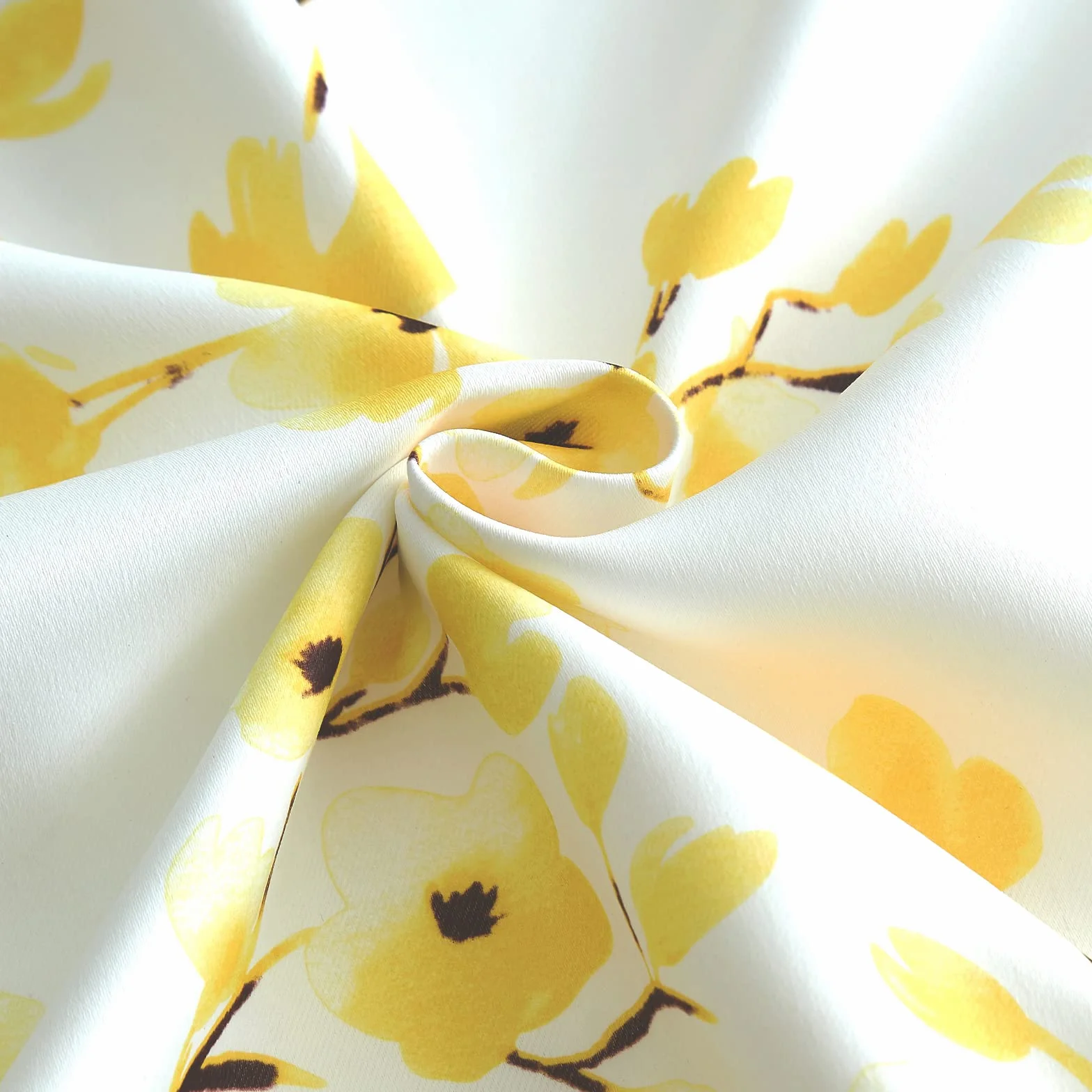 Melodieux Lot de 2 Rideaux à œillets décoratifs à Motif Floral de 160 cm pour Salon, Jaune Abricot, 132 x 160 cm