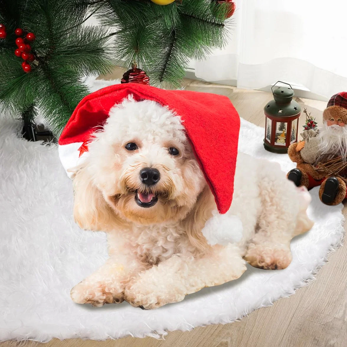 Tapis Sapin Noël 120 cm Blanc Fausse Fourrure Peluche Décorations Arbre