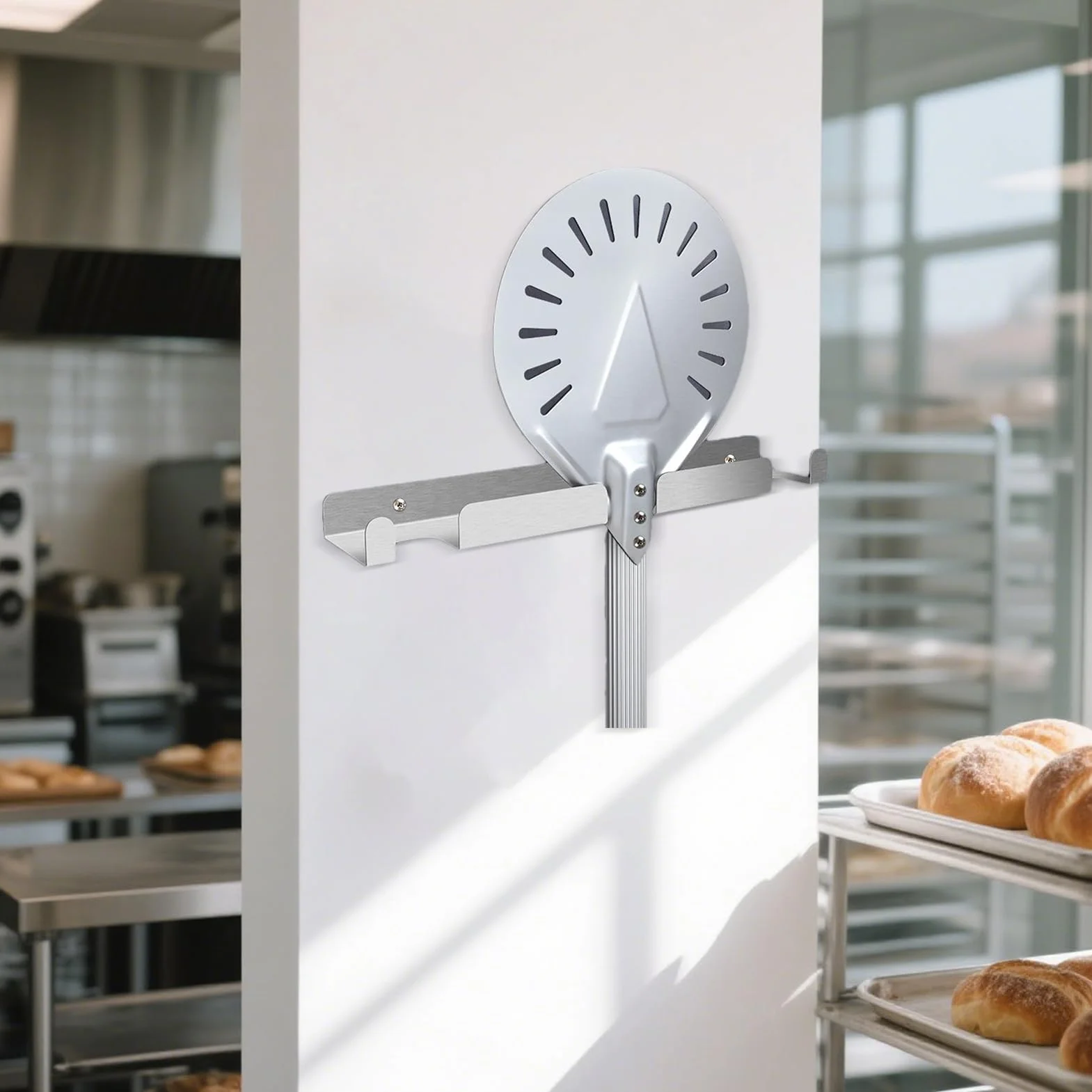 Manolyee Support pour Pelle à Pizza - Étagère Murale en Inox pour Ustensiles de Cuisine
