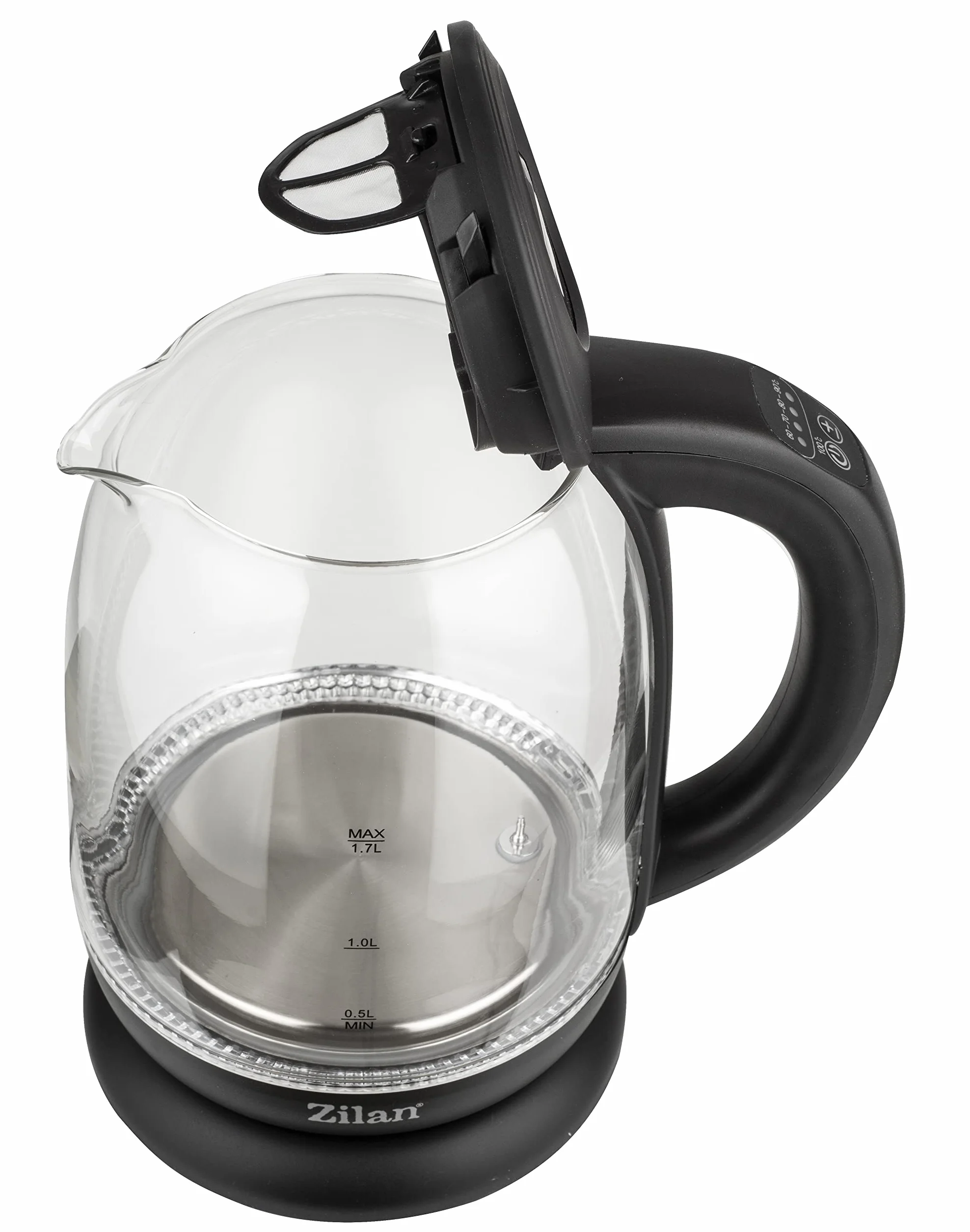 Bouilloire en verre numérique LED 1.7L 2200W 5 réglages température sans fil 360°