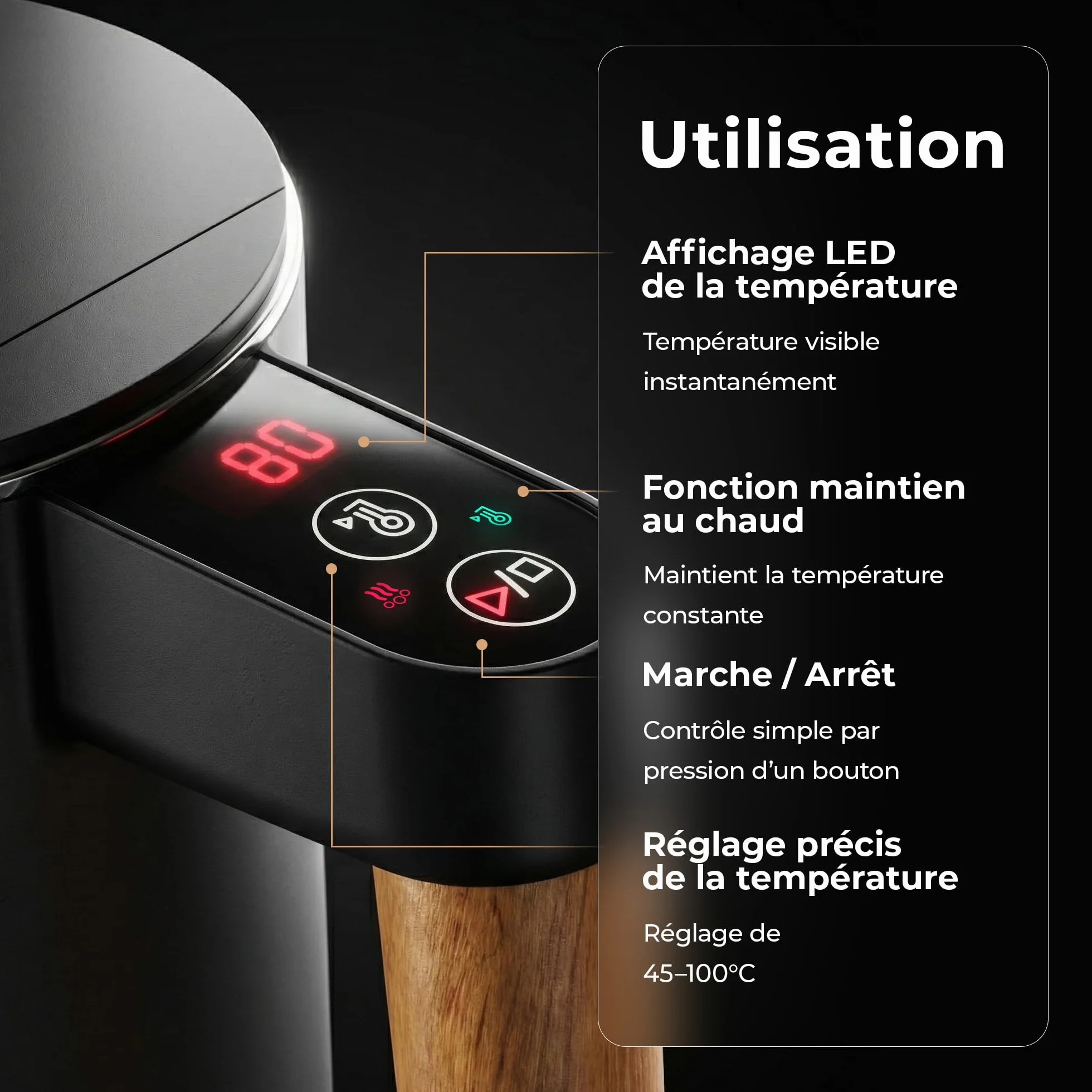BALTER Bouilloire électrique inox 1,5 L température réglable 45-100°C double paroi sans BPA
