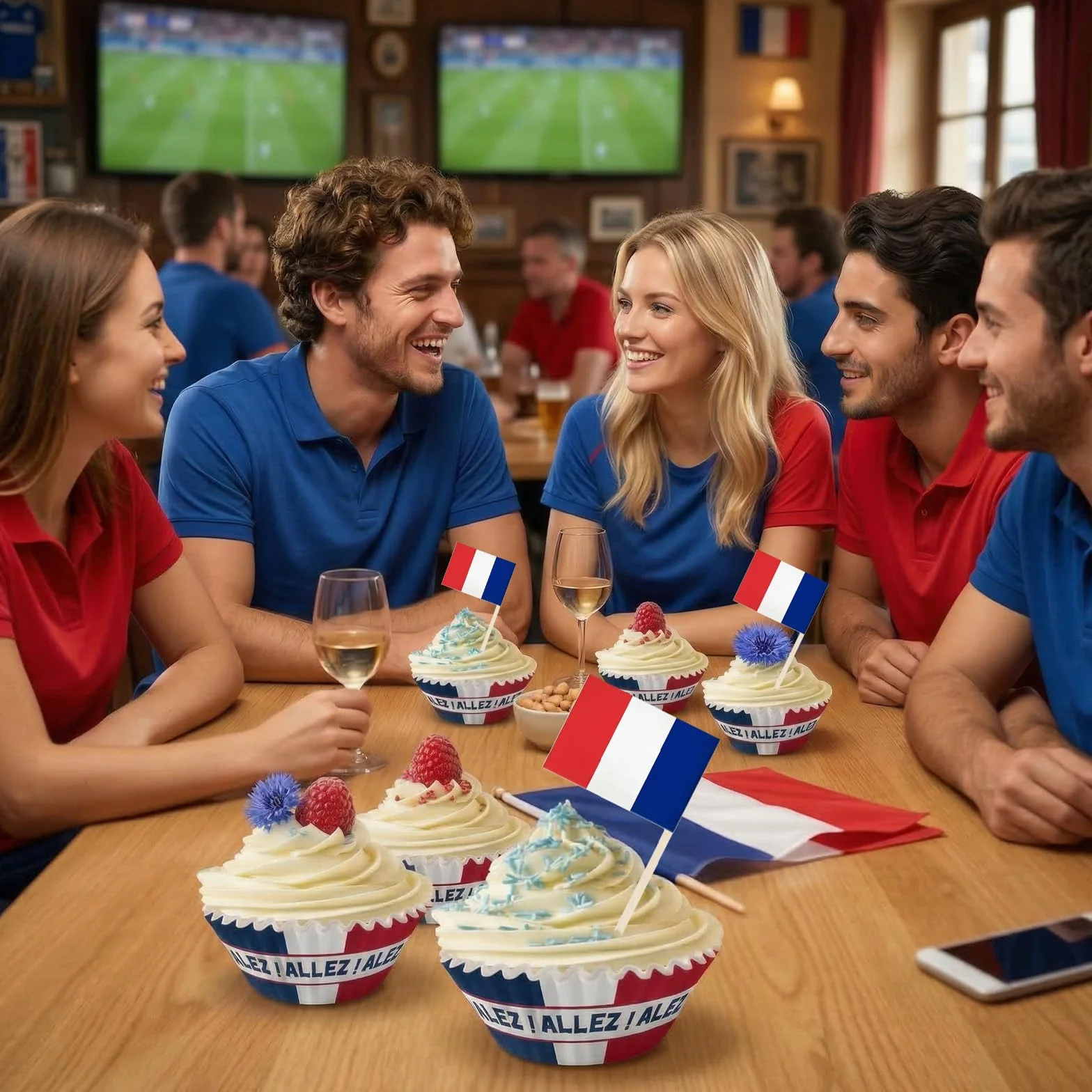 France Cupcake Cure Dents et Drapeau, Mini Cure Dents Couleurs du Drapeau, Caissettes Noirs Rouges Dorés, Idéal Coupe du Monde Fête Football