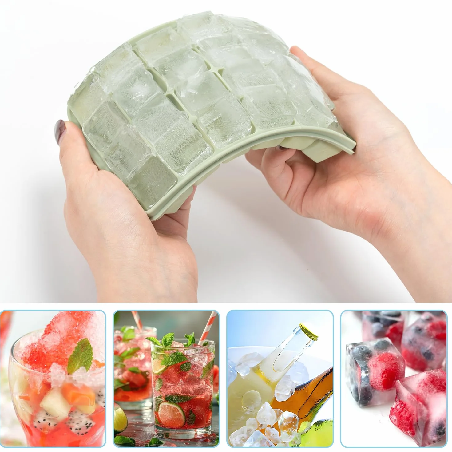 Lot de 3 bacs à glaçons carrés en silicone avec couvercle 24 compartiments Sans BPA