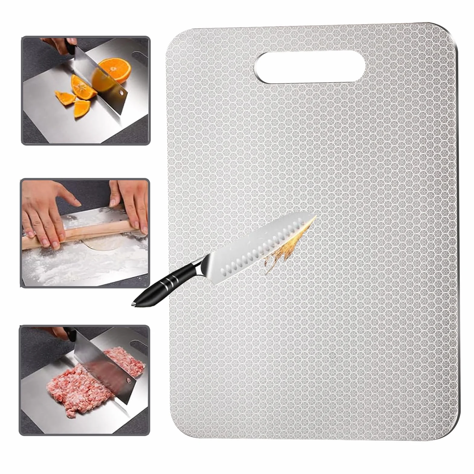 Planche à Découper en Titane Double Face 34x24cm Résistante aux Rayures Sans BPA