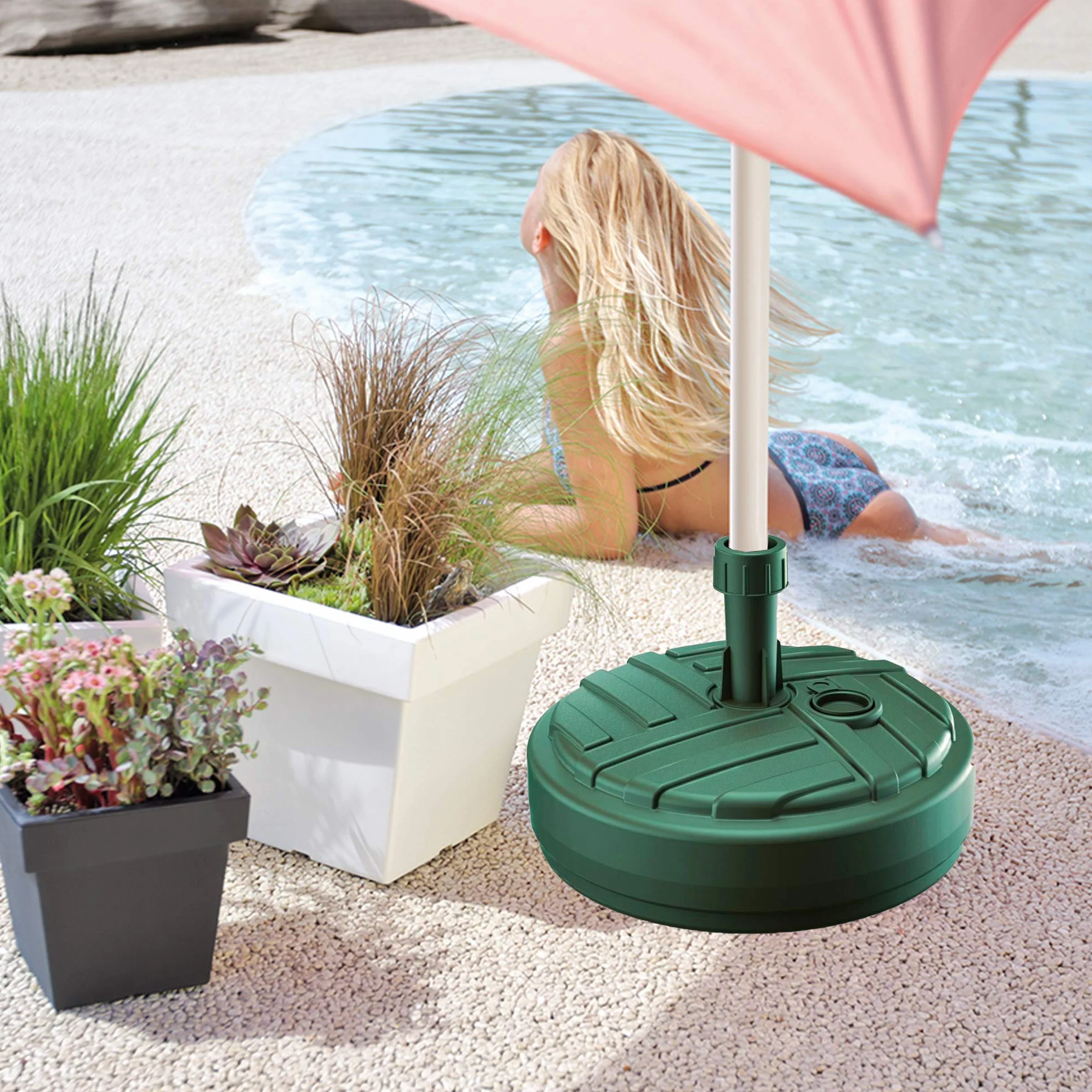 PROSPERPLAST Base de parasol polyéthylène rond Ø 39 x 13 cm vert