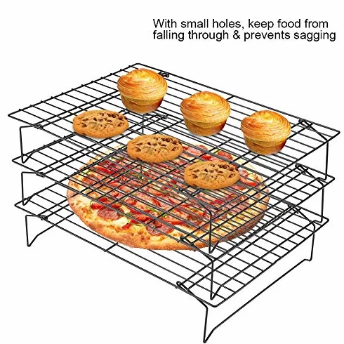 Grilles de Refroidissement 3 Étages, Plateaux Empilables Acier au Carbone 34 x 24,5 x 19,5 cm