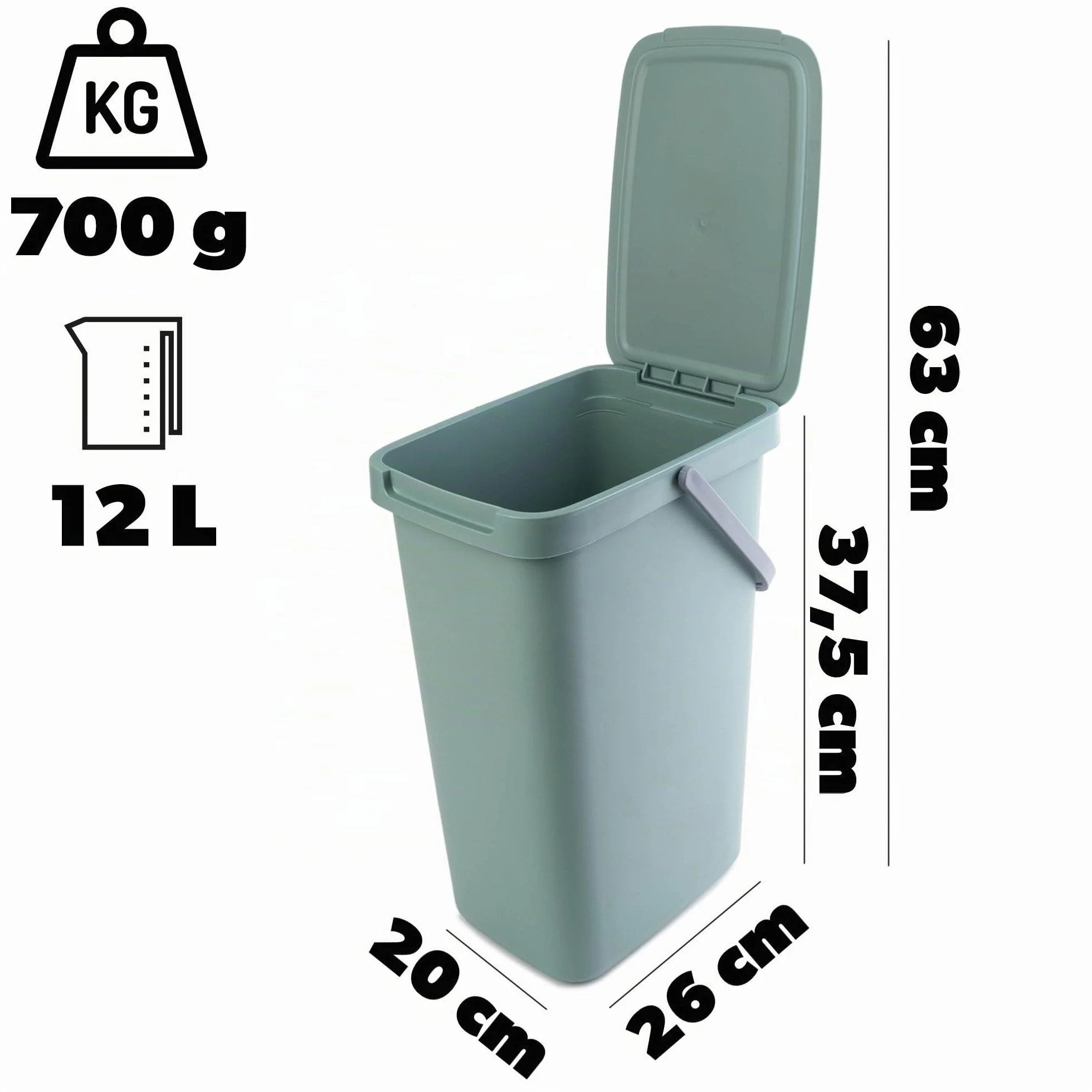 KADAX Poubelle 12 l Plastique rectangulaire avec Couvercle à charnière Vert