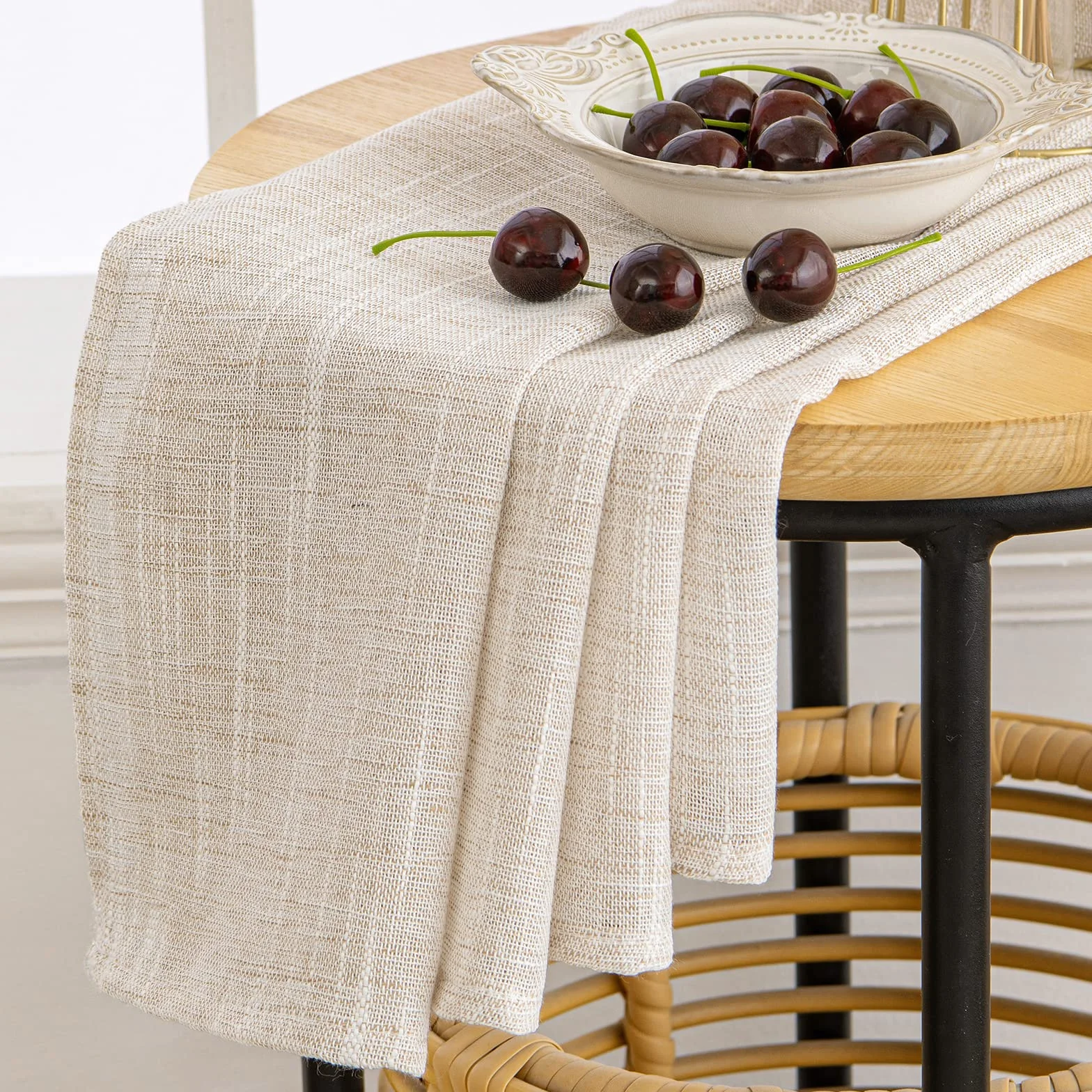 Rideau Voilage Lin 140x225 cm Lot de 2 Riz Blanc MIULEE