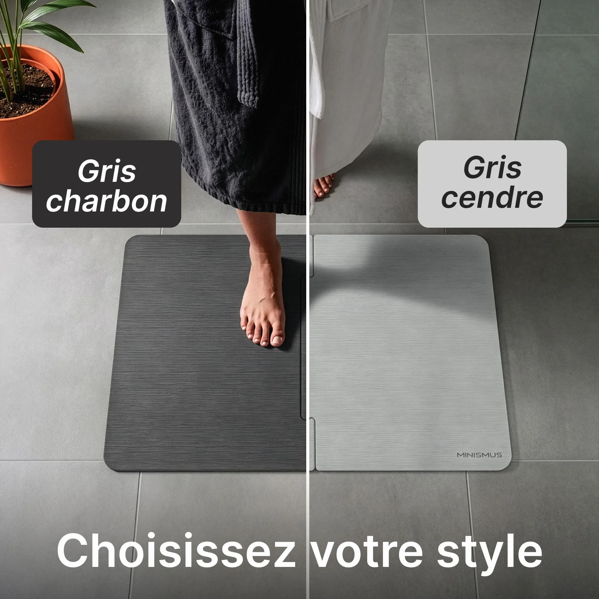 Tapis de Bain en Diatomite 80 x 50 cm, Absorbant et Antidérapant, Taille XL, Séchage Rapide, Gris Clair
