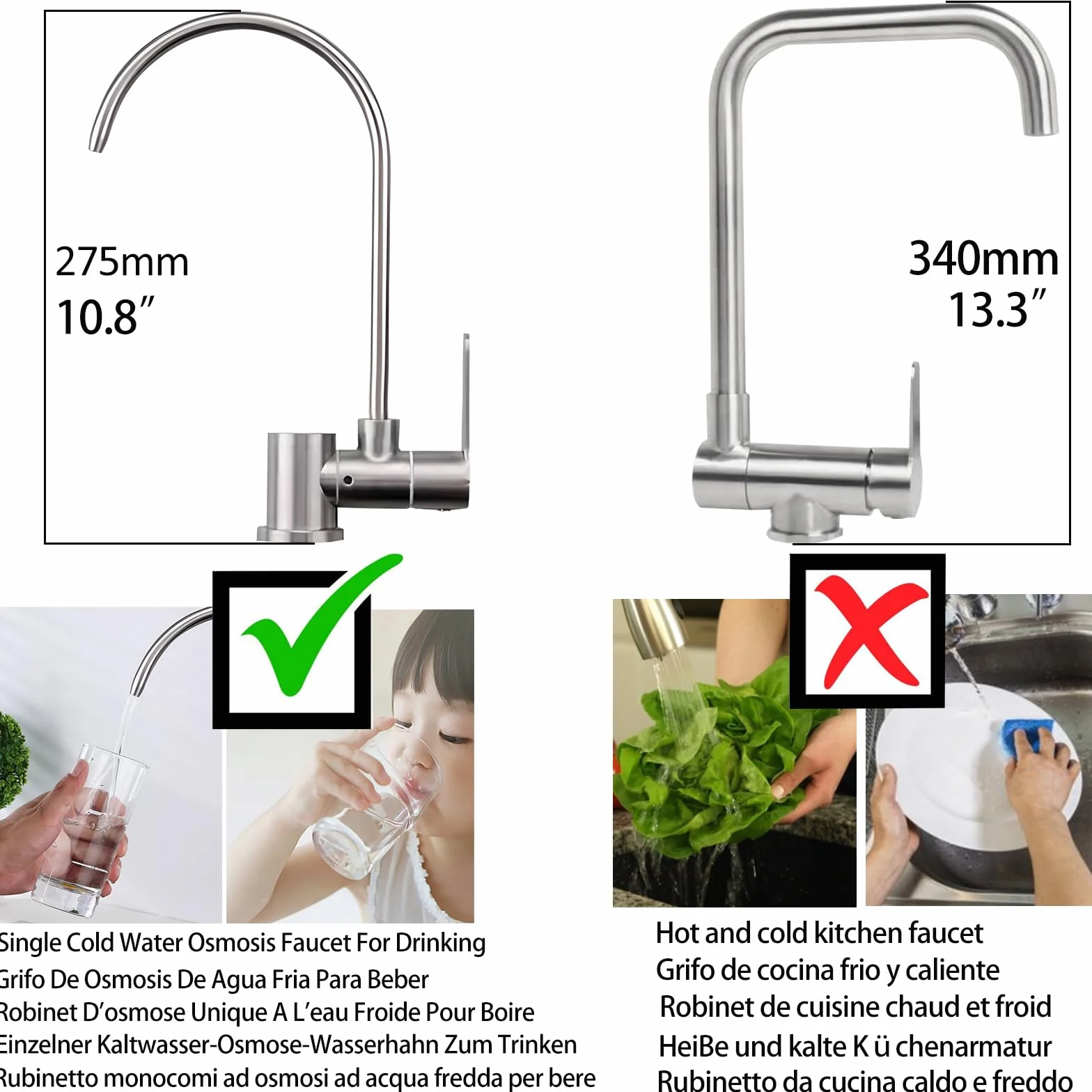 Robinet Osmoseur Eau Froide Rabattable 1 Voie Pour Système Filtration Eau