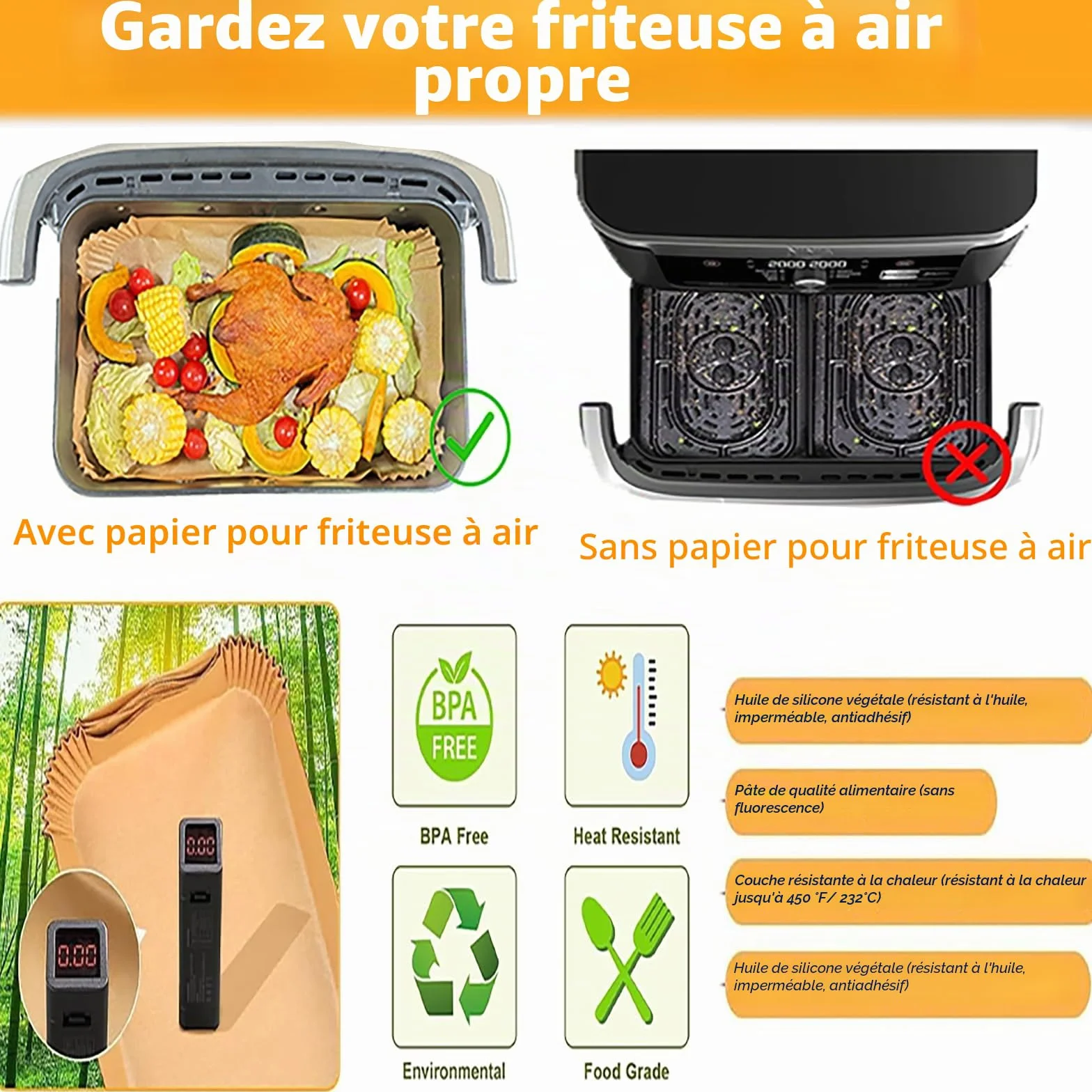 Papier Cuisson pour Ninja Air Fryer 10,4L AF500EU 160pcs