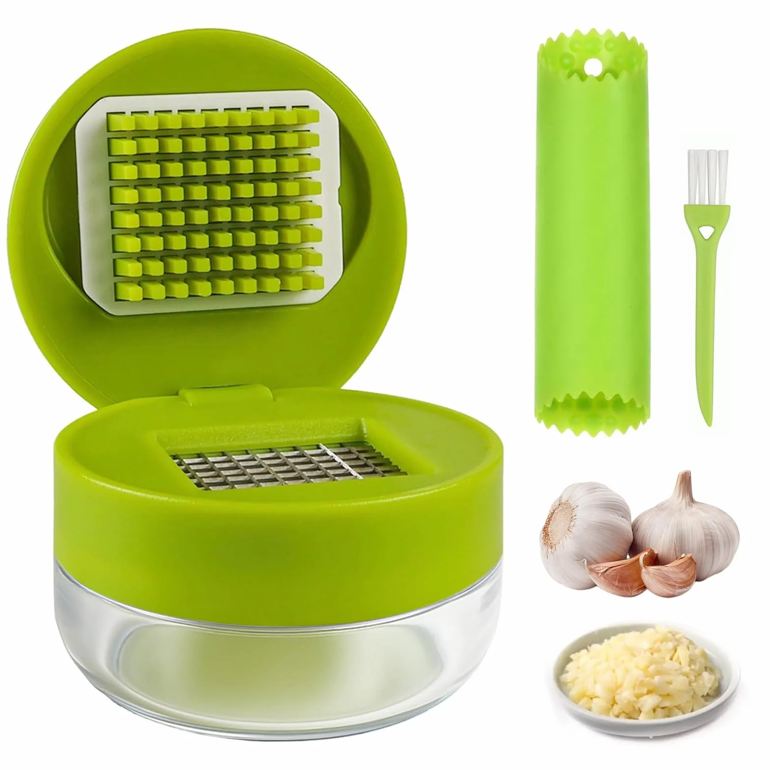 Presse-Ail 304 Inox Set de Coupe Ail Garlic Press, Écrase l'Ail et le Gingembre