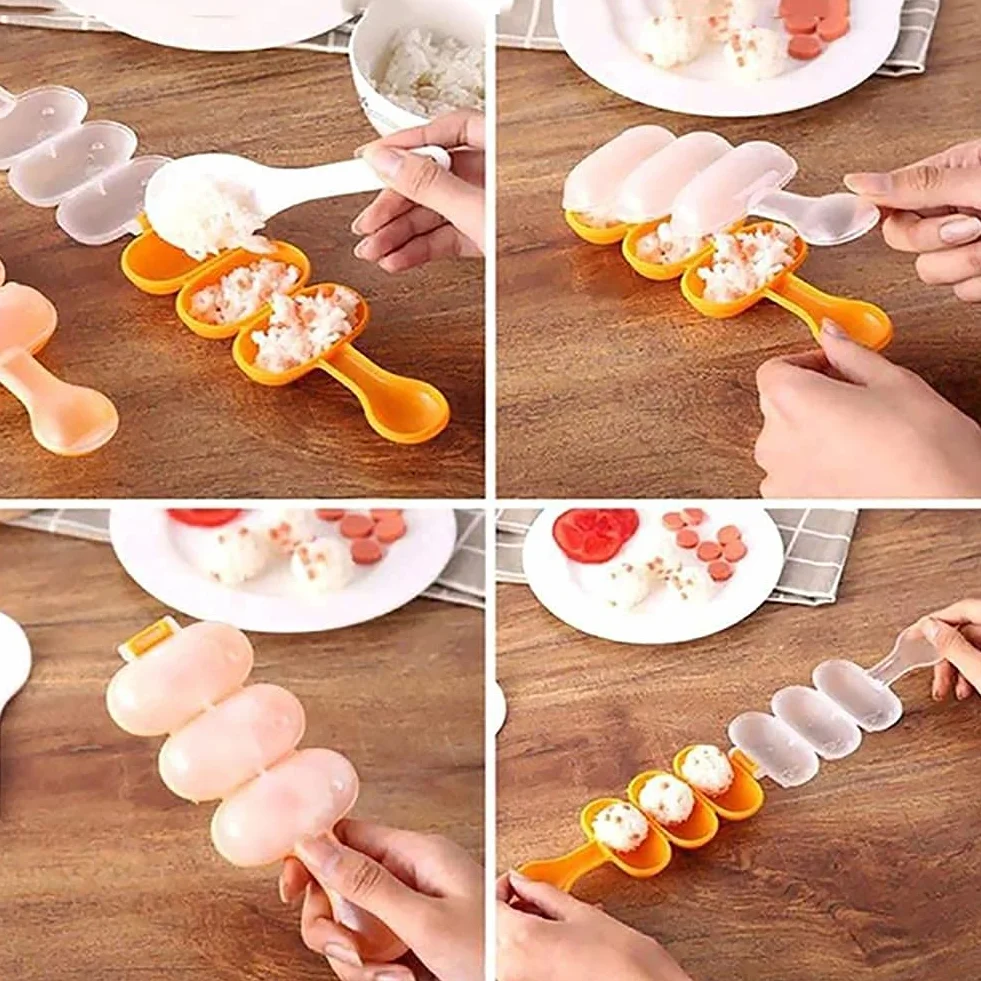 Moule à boules de riz jaune grand pour enfants avec mini cuillère à riz