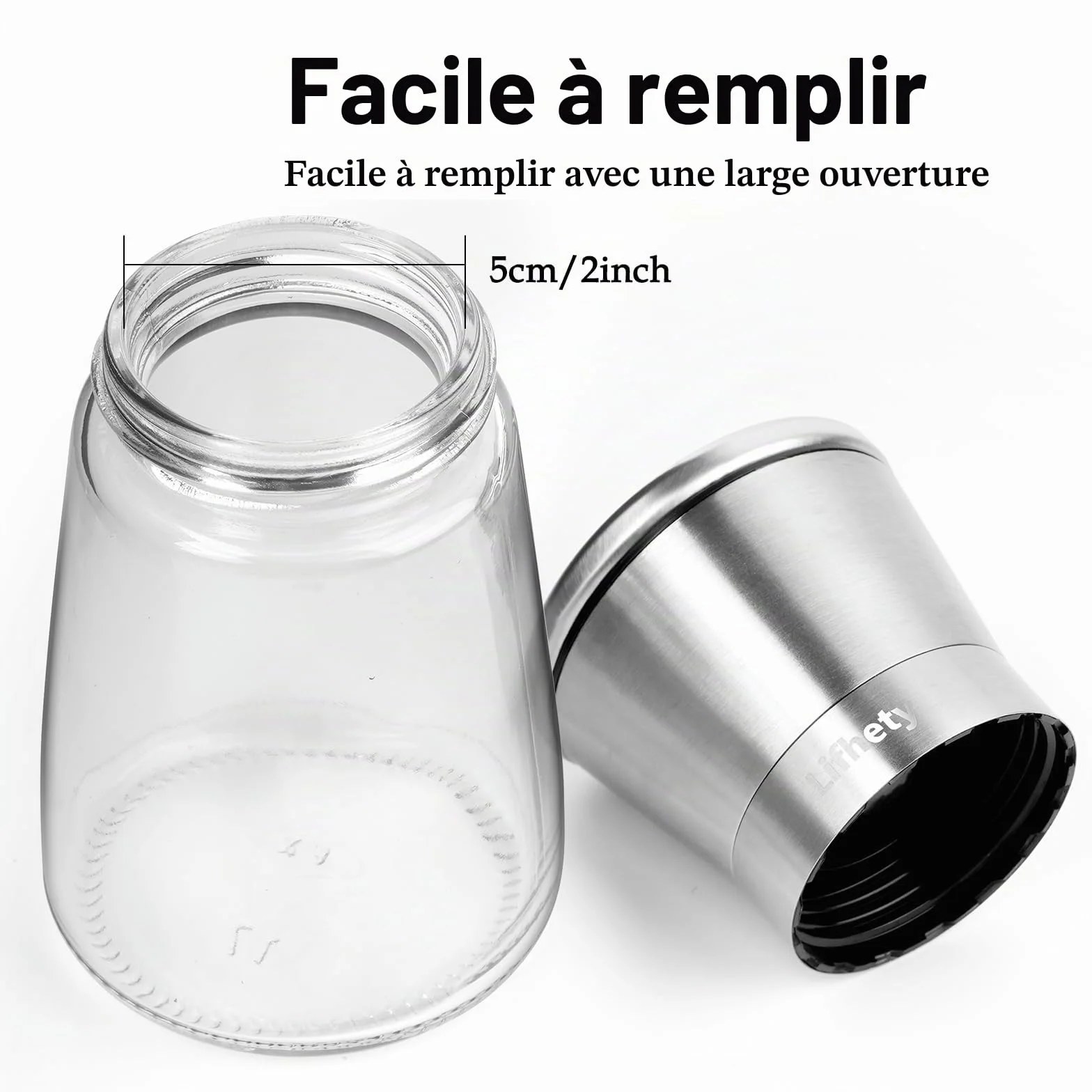 Lot de 2 Moulins à Poivre et Sel avec Broyeur Céramique Réglable, Salière et Poivrière Manuelle, Verre et Inox