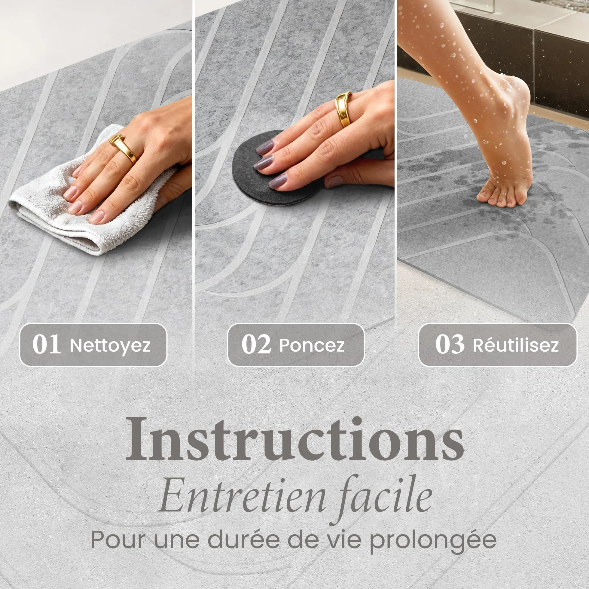 Tapis de Bain Diatomite 60×39 cm Antidérapant Absorbant Hygiénique Résistant aux Moisissures Séchage Rapide
