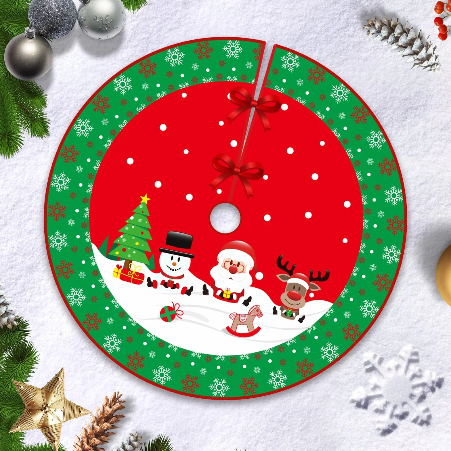 Jupe Sapin de Noël 90cm Rouge Couvre Pied Arbre Decoration Hianjoo