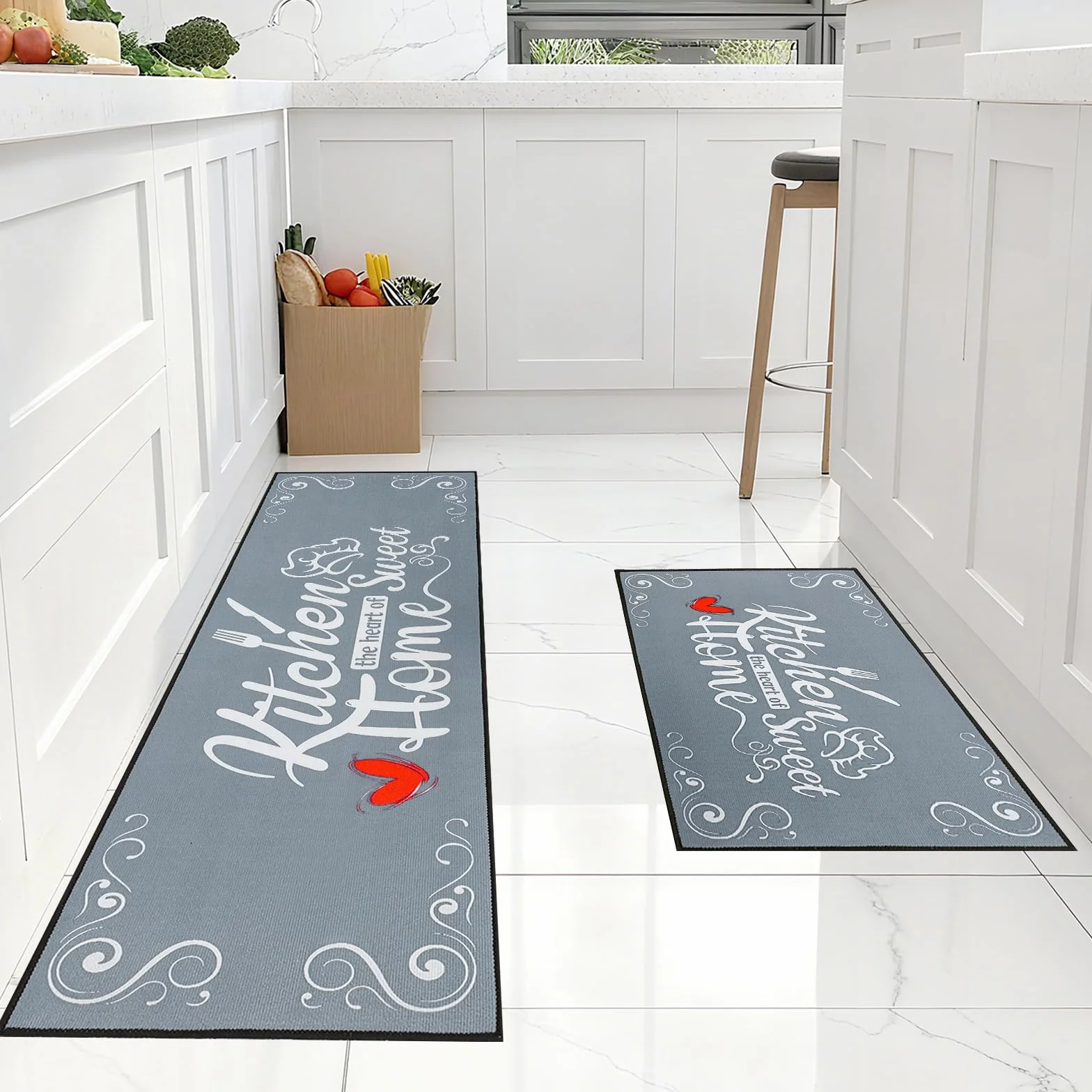 Tapis de Cuisine Anti-Fatigue Antidérapants 2 Pièces, 43x75+43x120CM Rembourrés Lavables