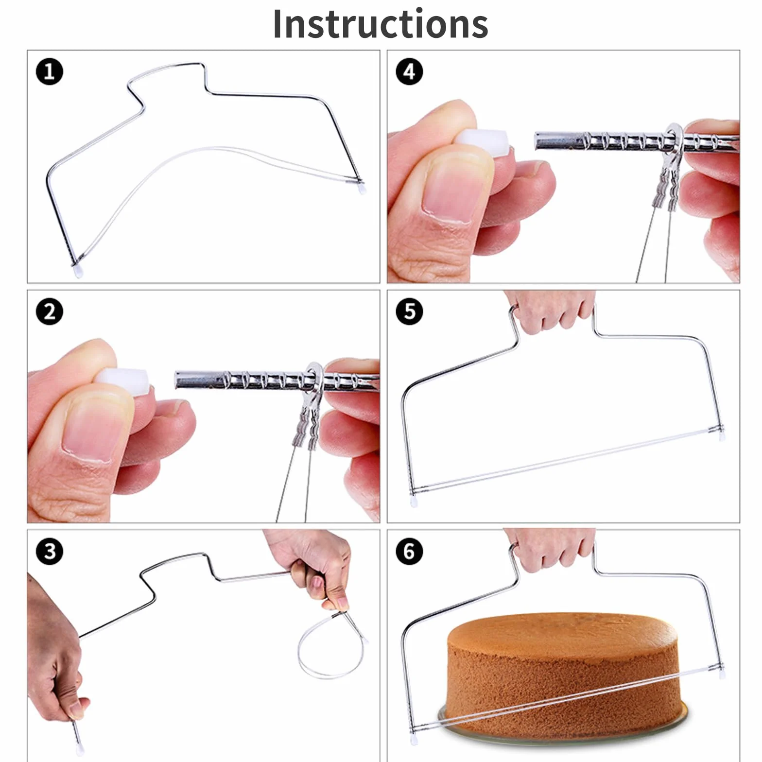 GIONAR Coupe-gâteau en Acier Inoxydable Réglable, 2 Pièces Lame Simple/Double pour Layer Cake