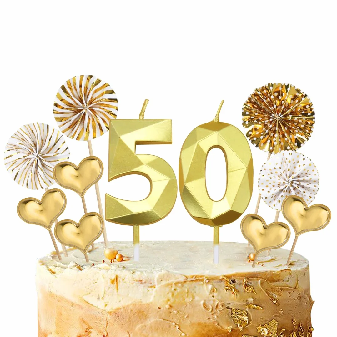 Bougies d'anniversaire 50 Ans pour Gâteau, Décoration Fête Homme Femme