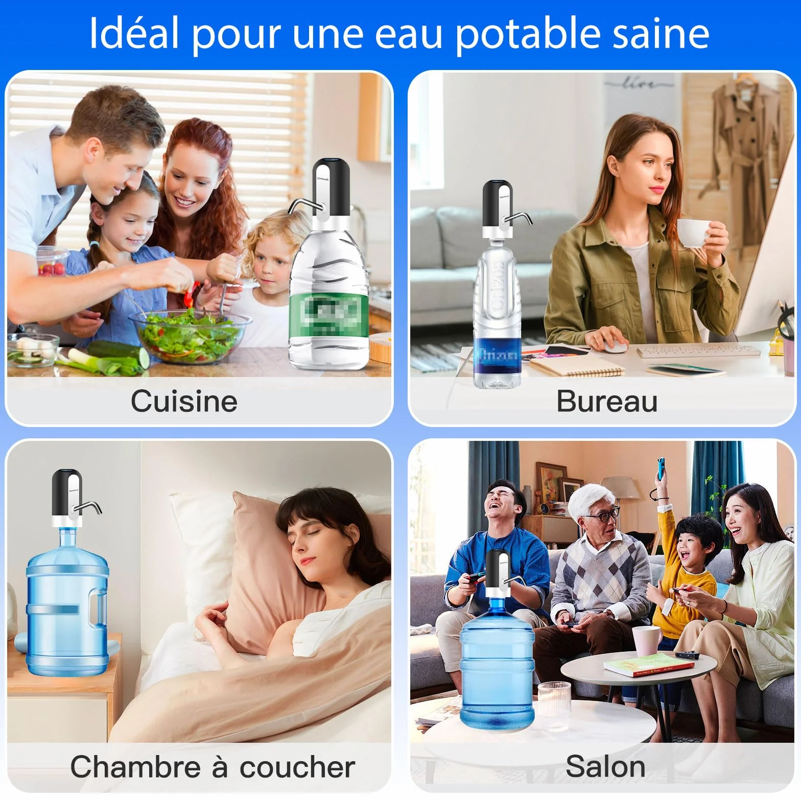 EASYSPEED Distributeur Eau Portable Rechargeable USB avec 2 Adaptateurs pour Camping Maison Bureau
