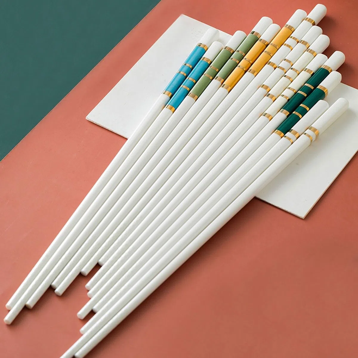 Baguettes réutilisables en métal, Baguettes en céramique antidérapantes, Coffret Cadeau en Porcelaine(C 10 Paires)