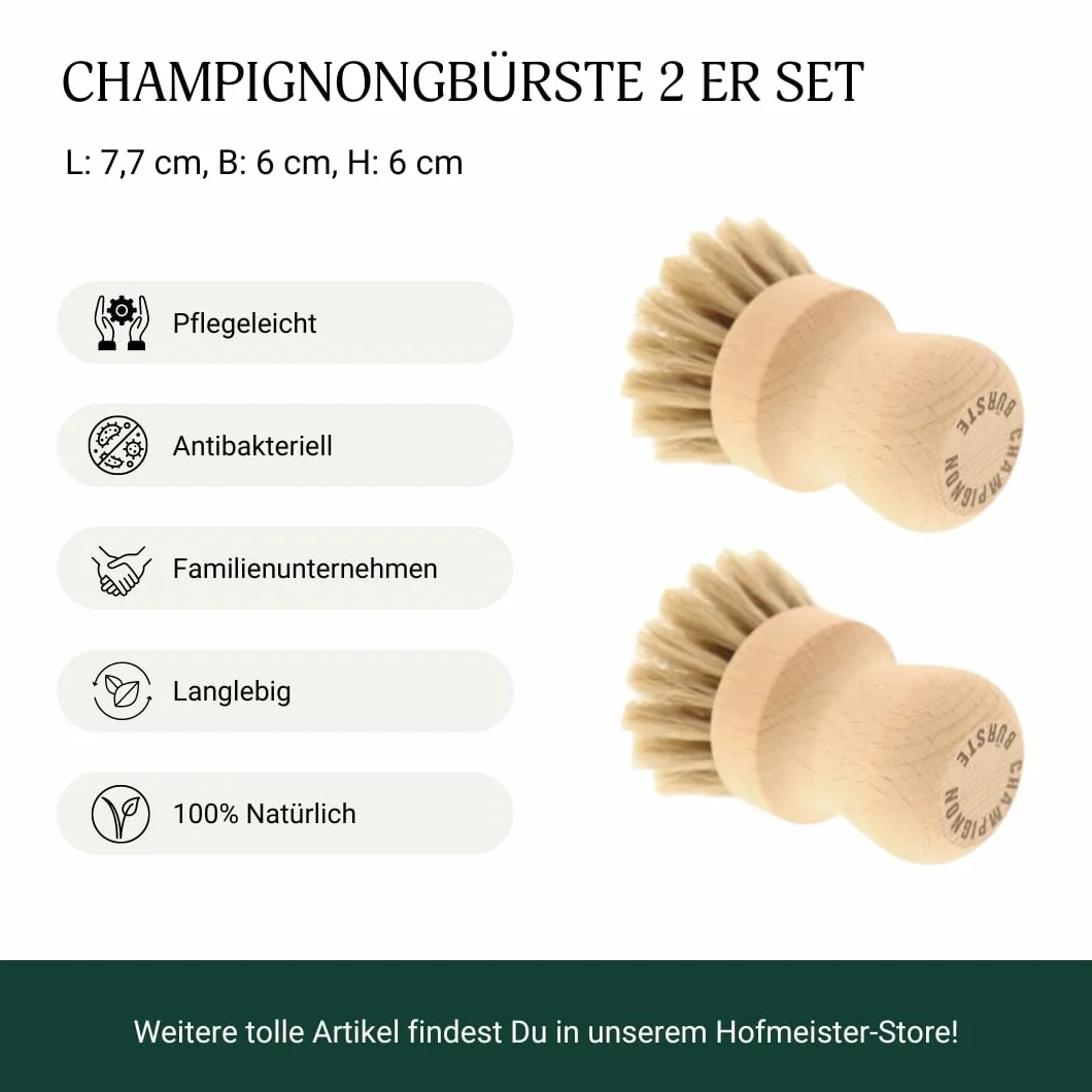 HOFMEISTER lot de 2 brosses à champignons en crin de cheval et bois de hêtre
