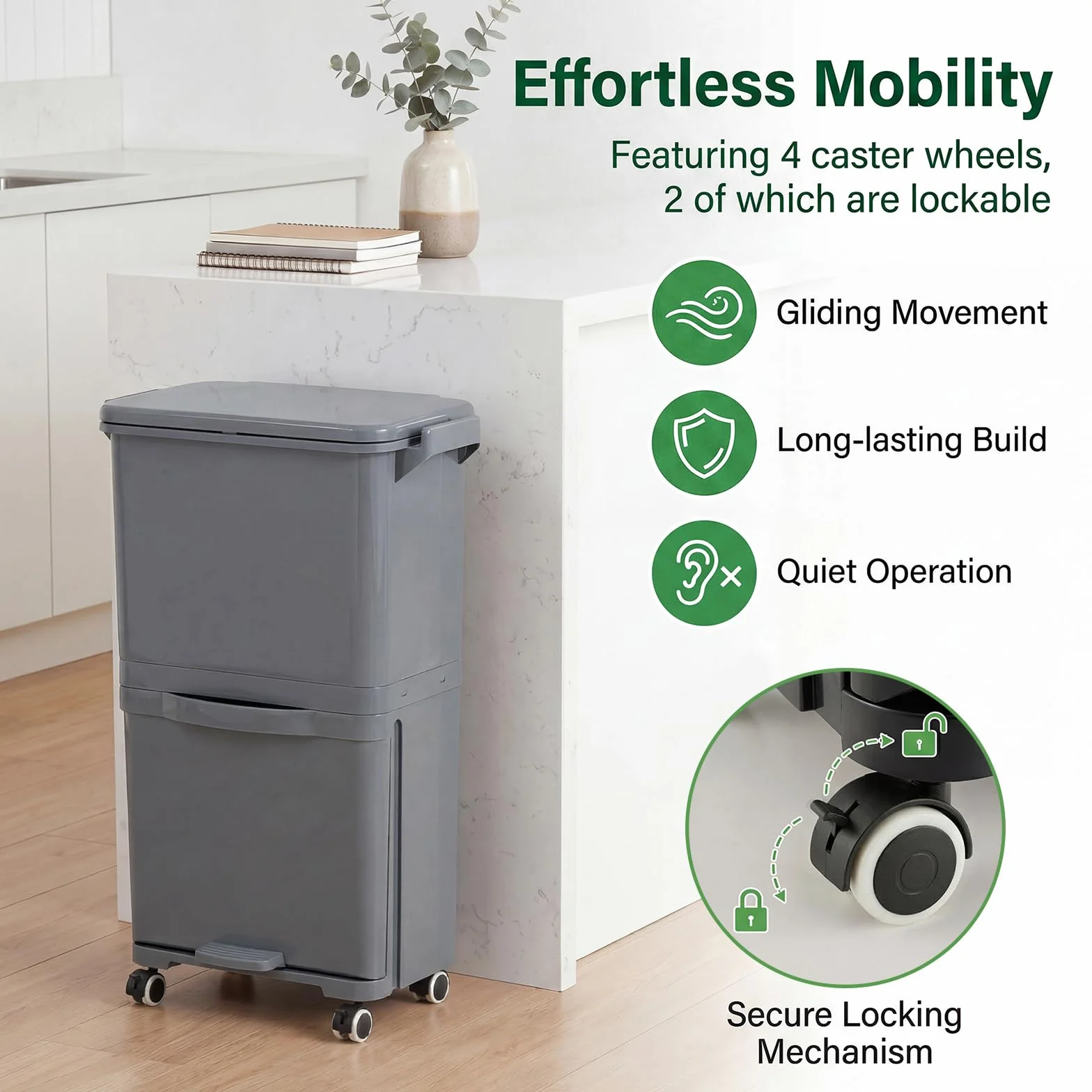 LIFEZEAL Poubelle de Cuisine 36L, Poubelle de Tri Sélectif 2 Niveaux, Pédale, Bac Inclinable, Plastique, Gris