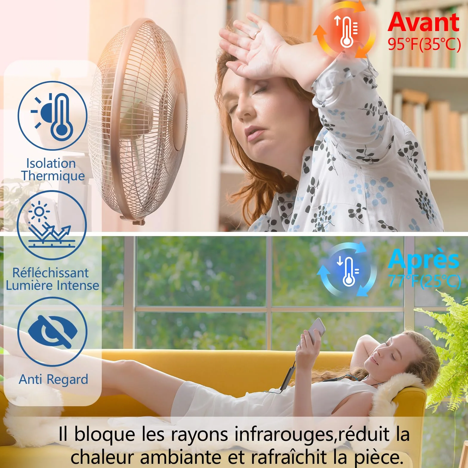 Film Fenetre Anti Regard Anti Chaleur 44.5x200cm Adhésif Occultant Miroir Anti UV Protection Vie Privée