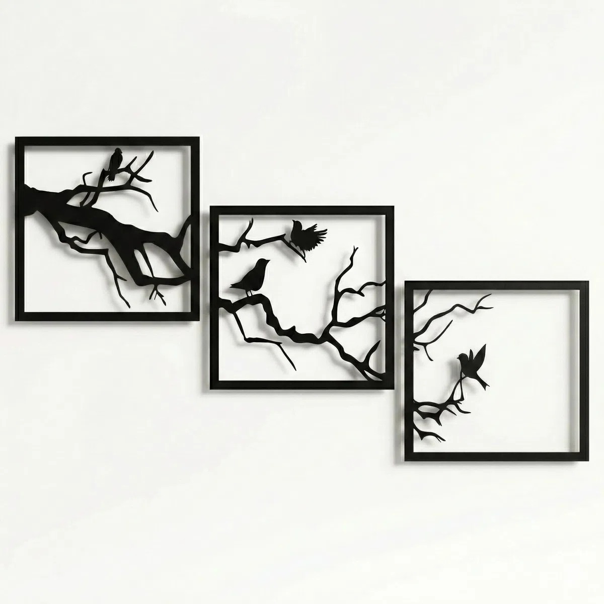 Dekadron Décoration Murale en métal, décorations murales en Arbre et Oiseaux en métal, 3 Panneaux (38 x 38 cm)