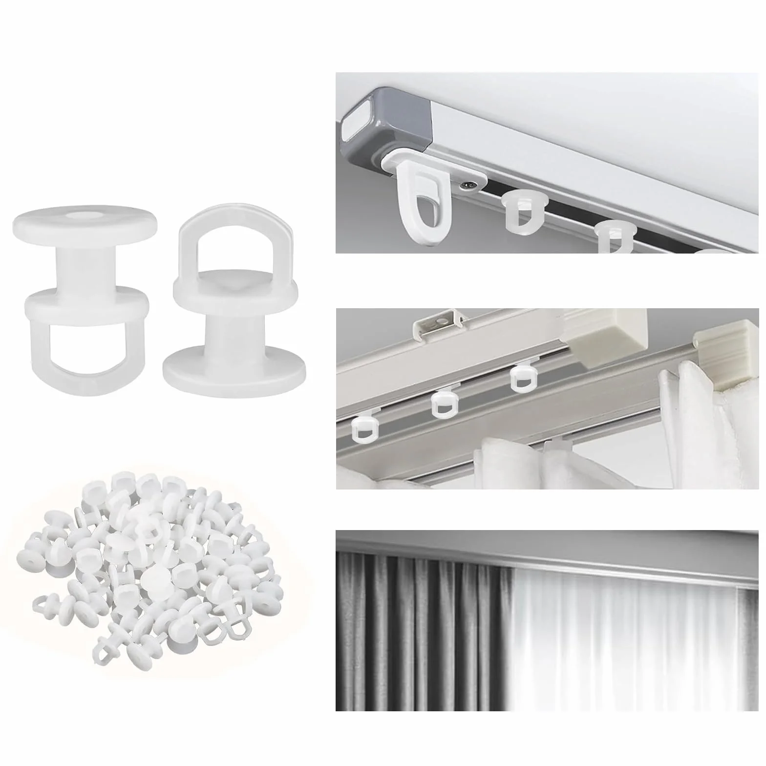 NIYATA 100Pcs Crochet de Rideau Rail Glisseur, Blanc pour Voitures, Bus et Autobus Scolaires
